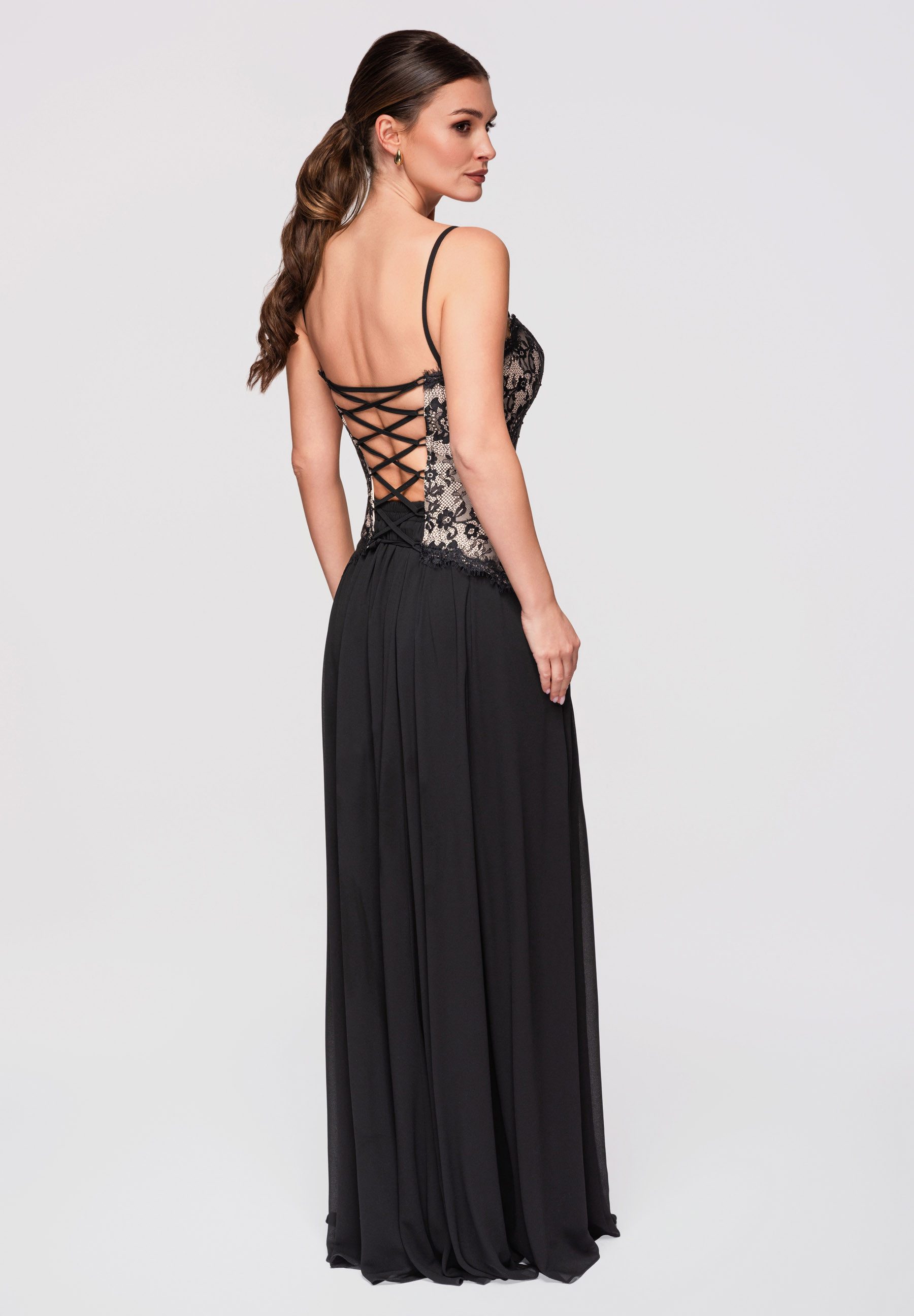 OMBRE Abendkleid Maxikleid mit Korsett Abendmode Schwarz S (kein Set, 1-tlg) Zweiteiliges Design mit separatem Korsett und Rock