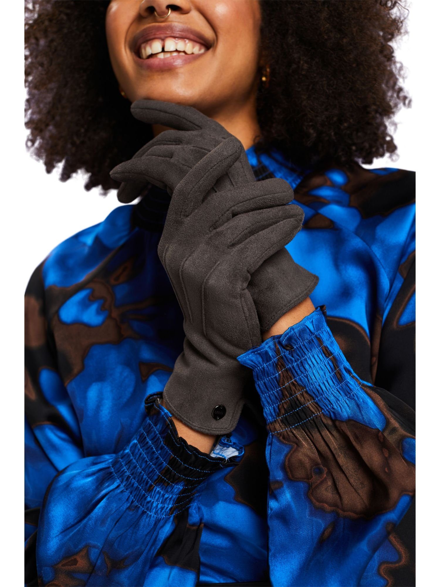Strickhandschuhe Esprit mit Rauleder-Handschuhe GREY Touchscreen-Funktion