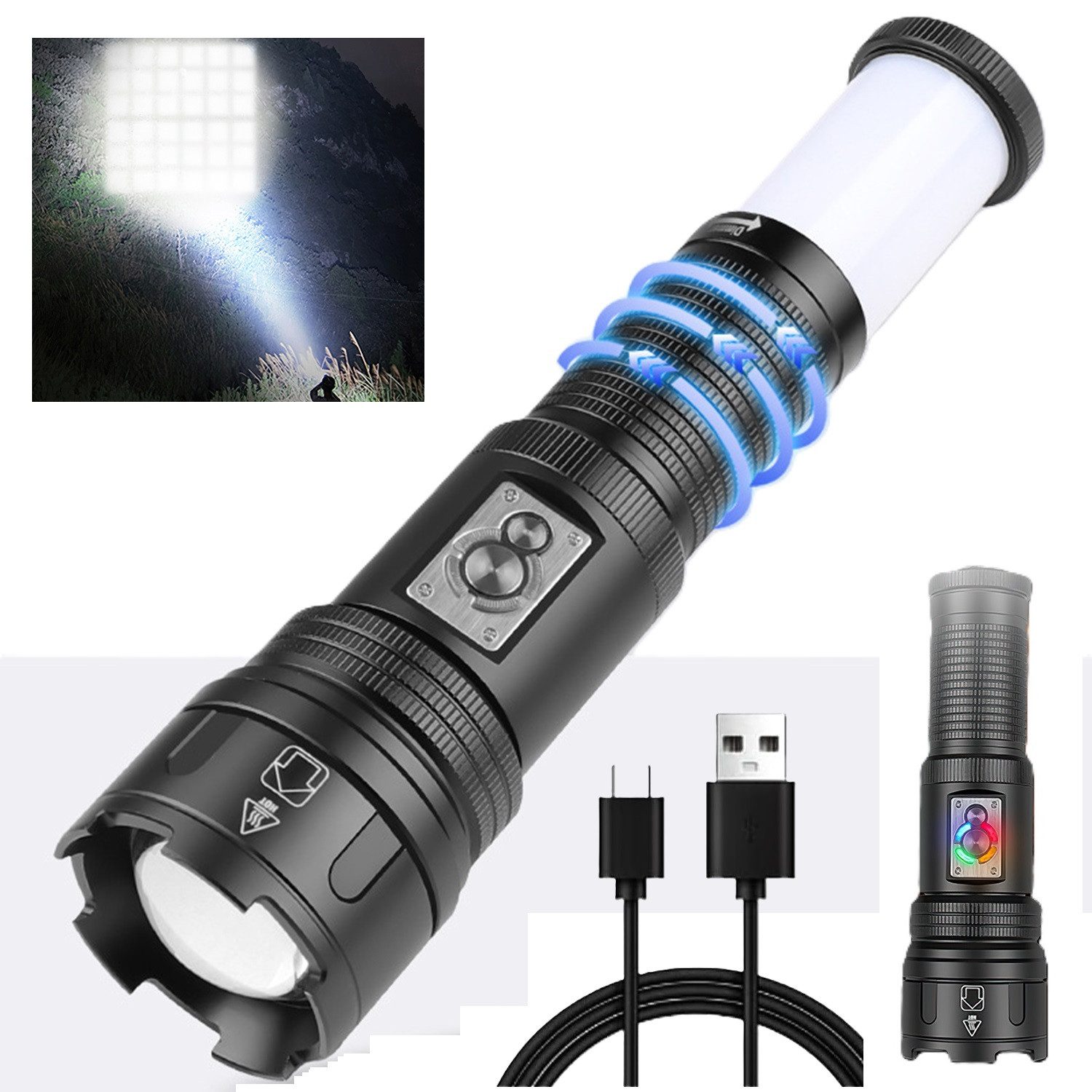 LED Taschenlampe Superhelle Flashlight,150000LM,Campinglampe 10 Modi,Starke Wasserdicht