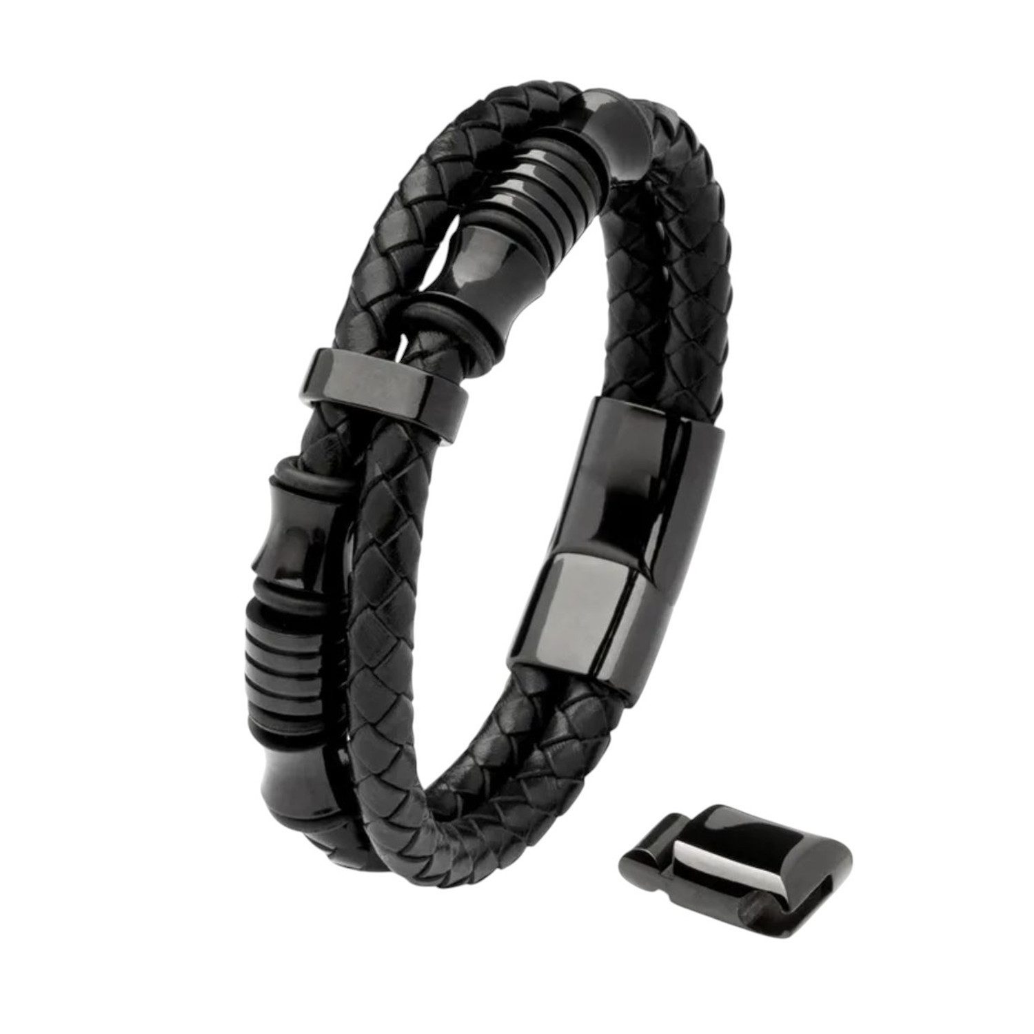 Armband Herren Lederarmband verstellbar Magnetverschluss Schwarz