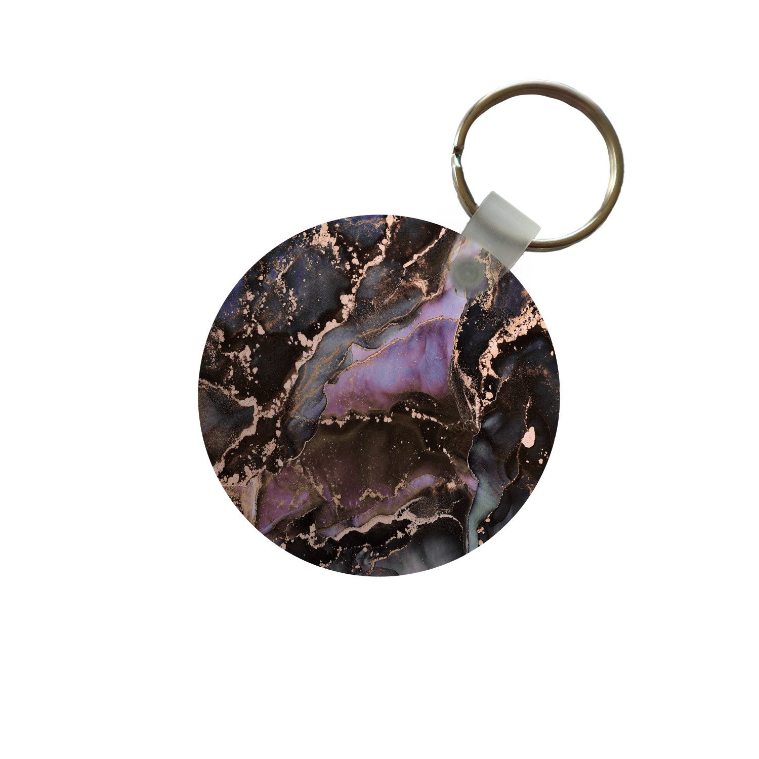 MuchoWow Schlüsselanhänger Marmor - Gold - Rosa, Rund, Geschenk für Damen / Herren / Kinder mit Schlüsselring, 5x5 cm