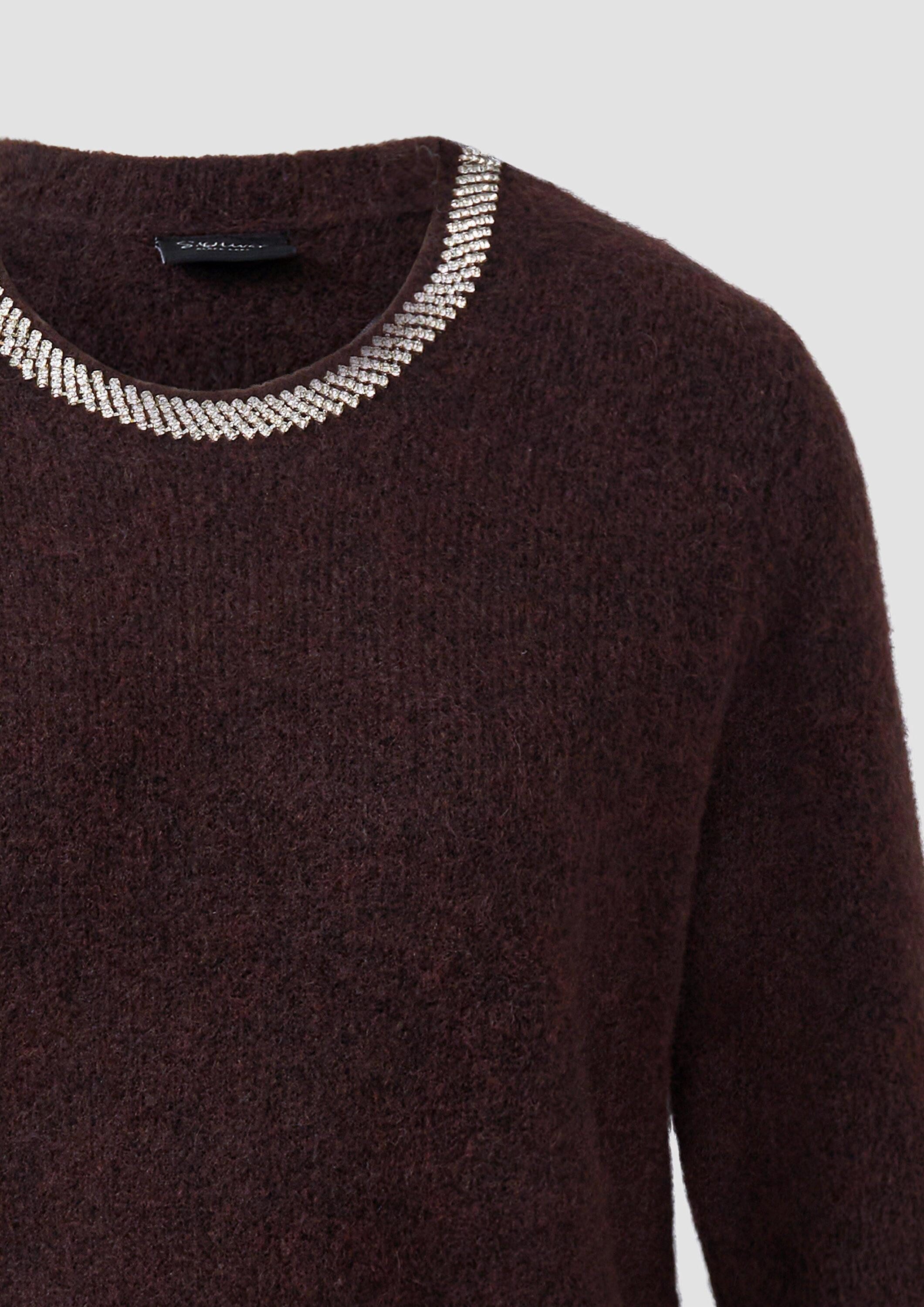 s.Oliver Kurzarmpullover Strickpullover Softer Kurzarm-Pullover aus Wollmix mit Schmuck-Detail