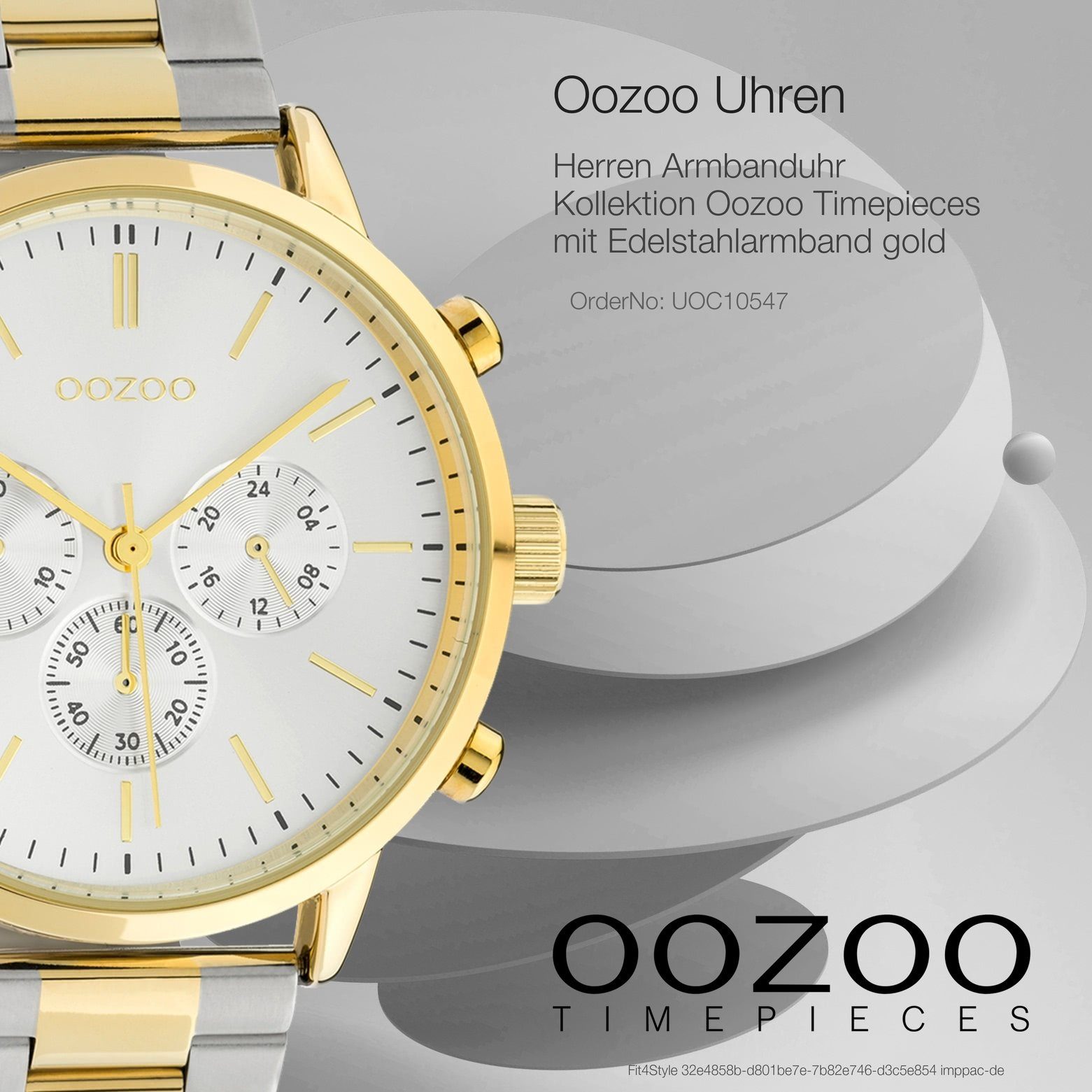 OOZOO Quarzuhr Oozoo Herren Armbanduhr Herrenuhr Edelstahlarmband, groß gold silber, rund, (ca. Fashion-Style 42mm)