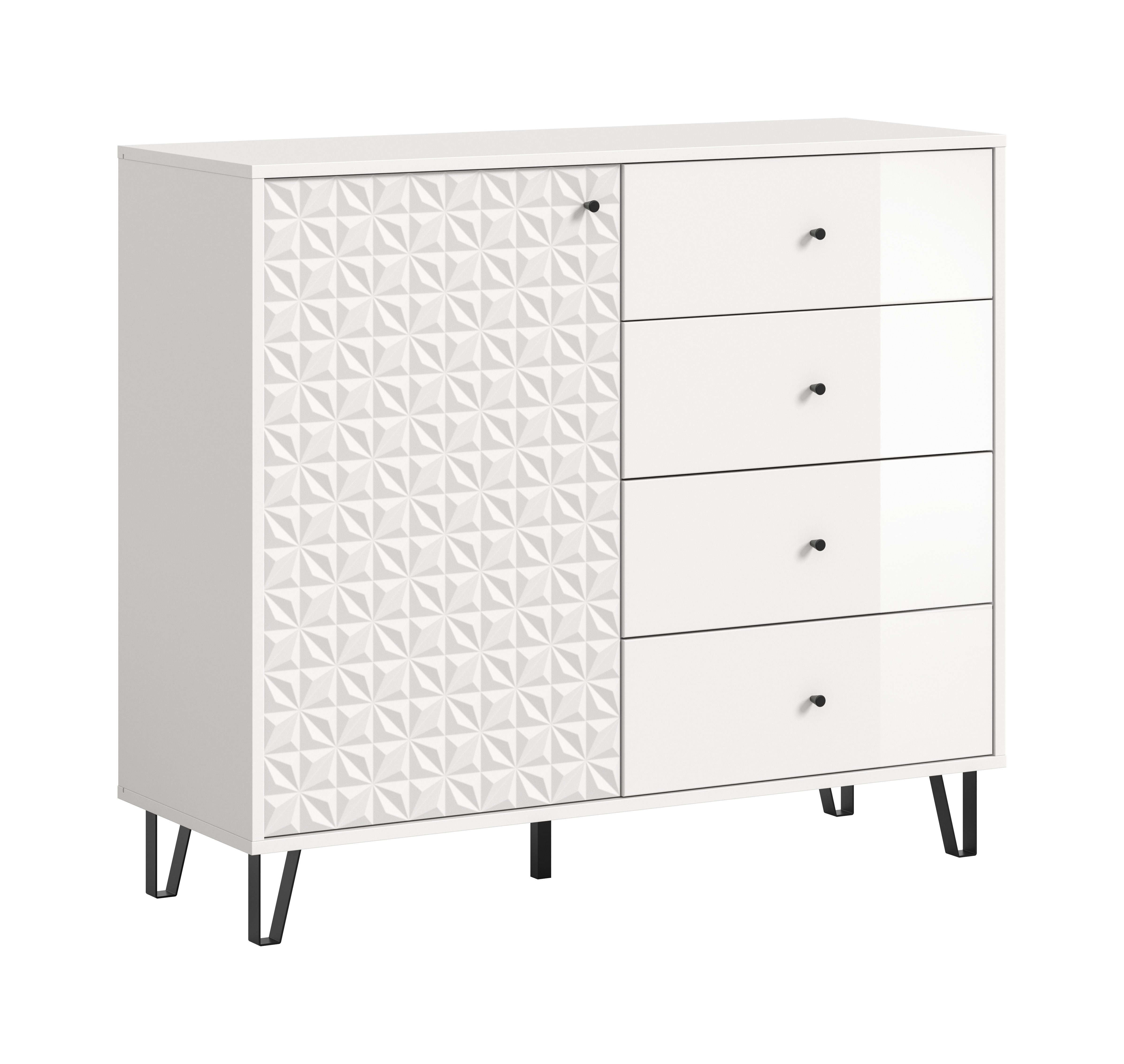 furnling Highboard Prima, 1 Tür in Prisma Optik, 4 Schubladen, Hochglanz Front, Höhe 96 cm