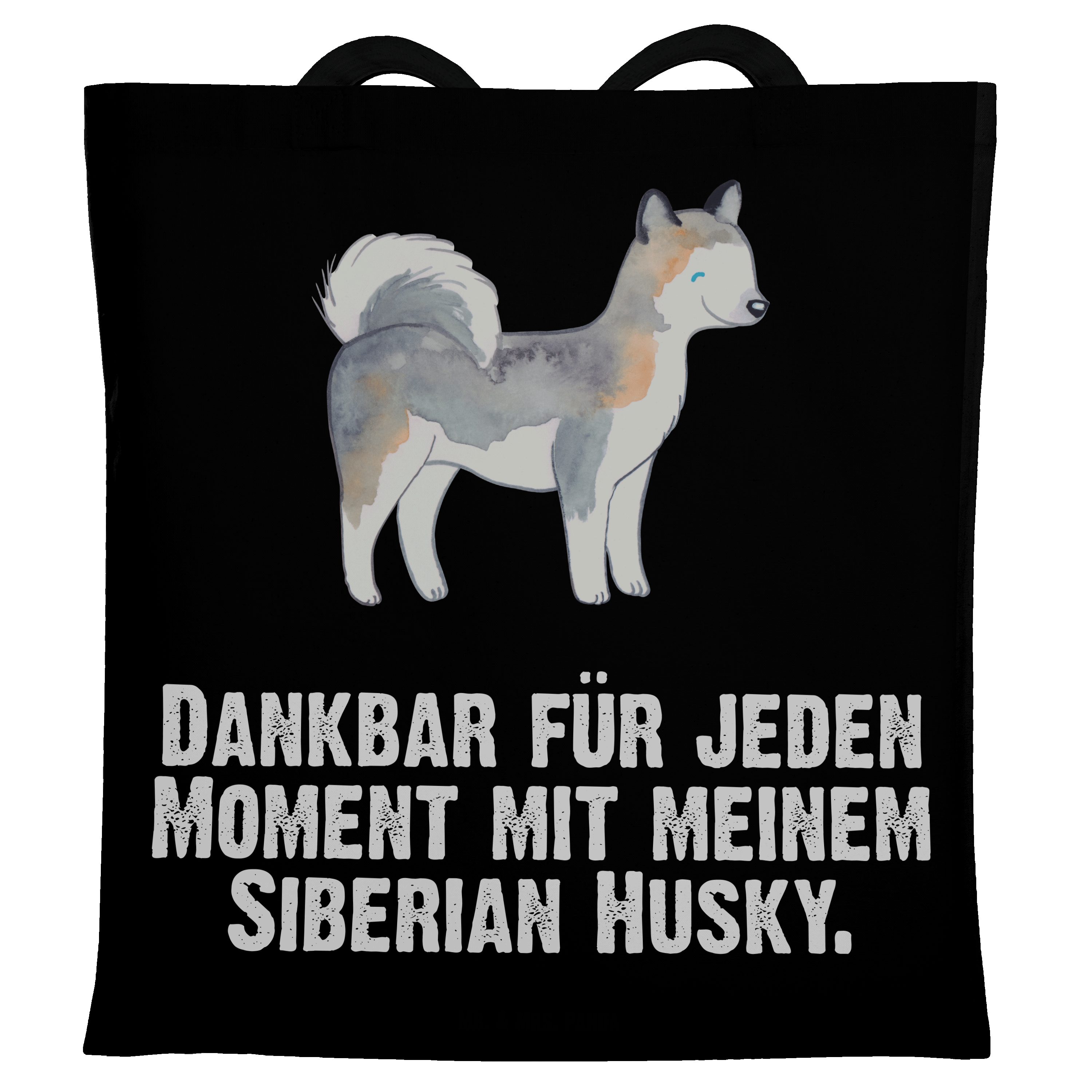 Mr. & Mrs. Panda Tragetasche Siberian Husky Moment - Schwarz - Geschenk, Stoffbeutel, Schenken, Ti (1-tlg)