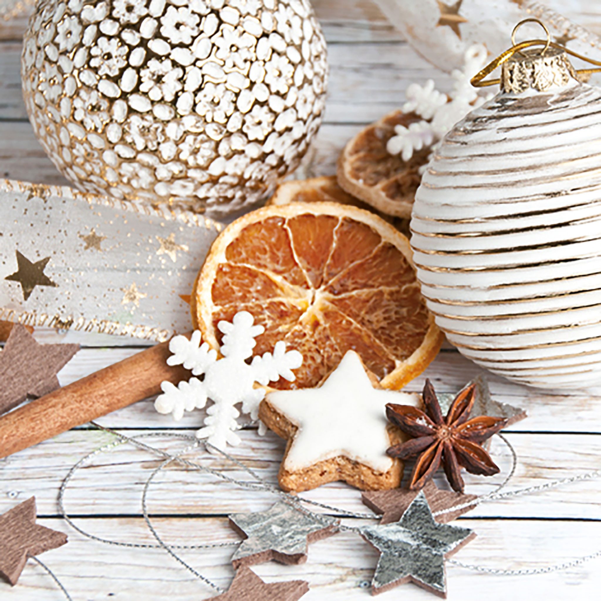 ti-flair Бумагаserviette, Салфетки Бумага 33x33cm Winter & Weihnachtszeit 20 Stk. Weiß Orange