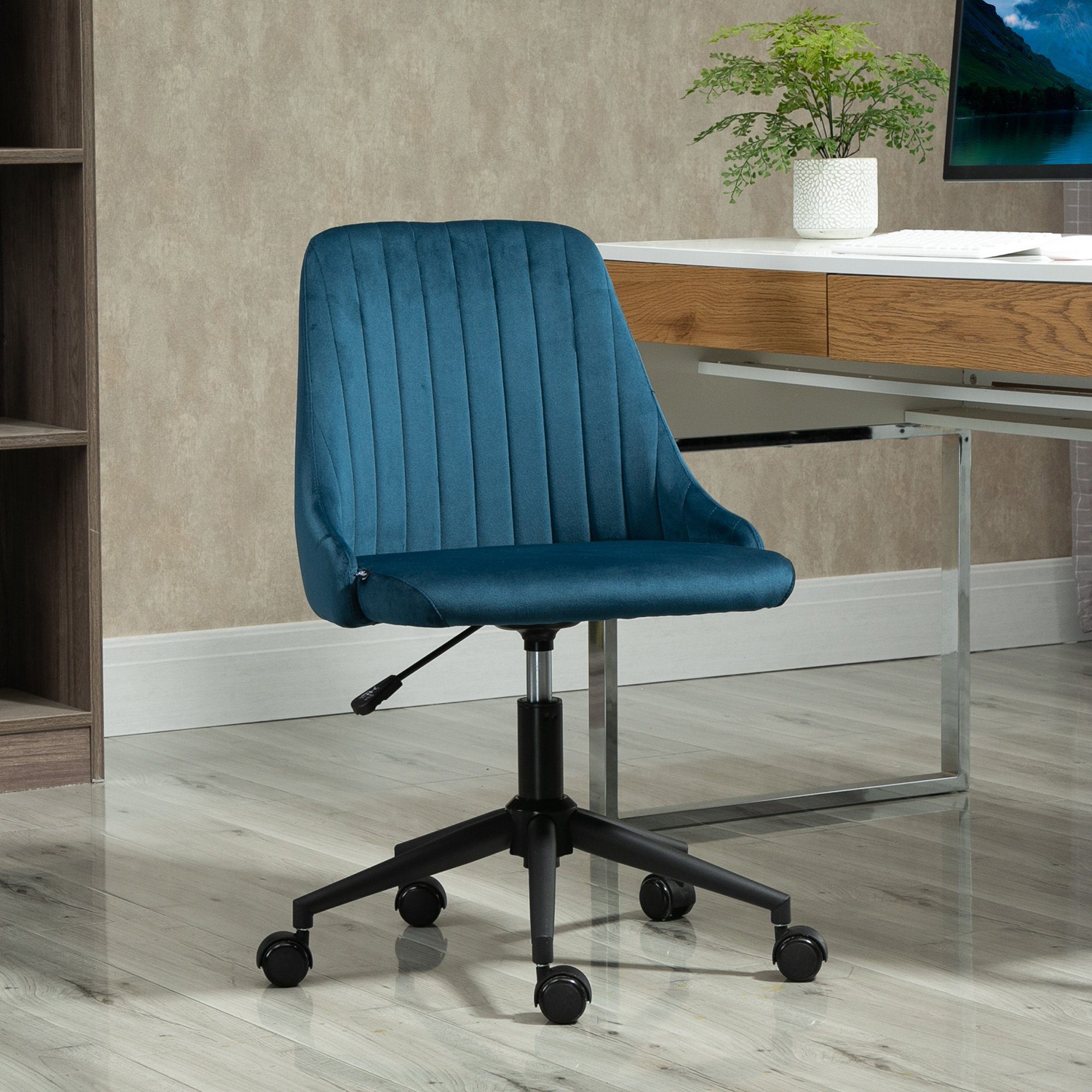 Vinsetto Bürostuhl Blau 1 Samtartiges Ergonomisches Liniendesign Polyester Rückenlehne, St), (Bürostuhl Bürostuhl mit Drehstuhl