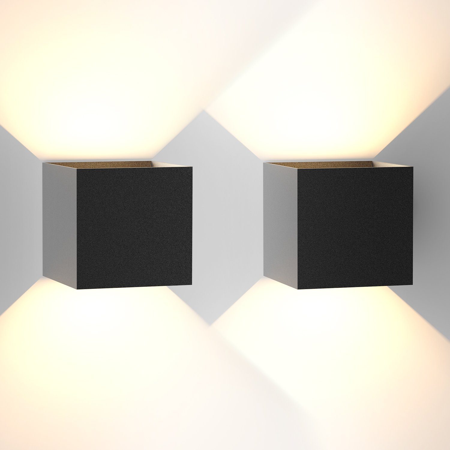 Nettlife LED Wandleuchte Wandlampe Innen & Aussen Schwarz IP65 Wasserdicht Außenwandleuchte, LED fest integriert, Warmweiß, 5W, 2 ER | Wandleuchten