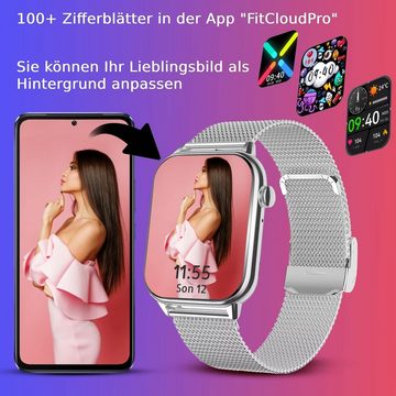 Deunis Smartwatch (1,9 Zoll, Android iOS), Fitnessuhr mit Telefonfunktion Schlafmonitor Fitnessuhr Sportuhr