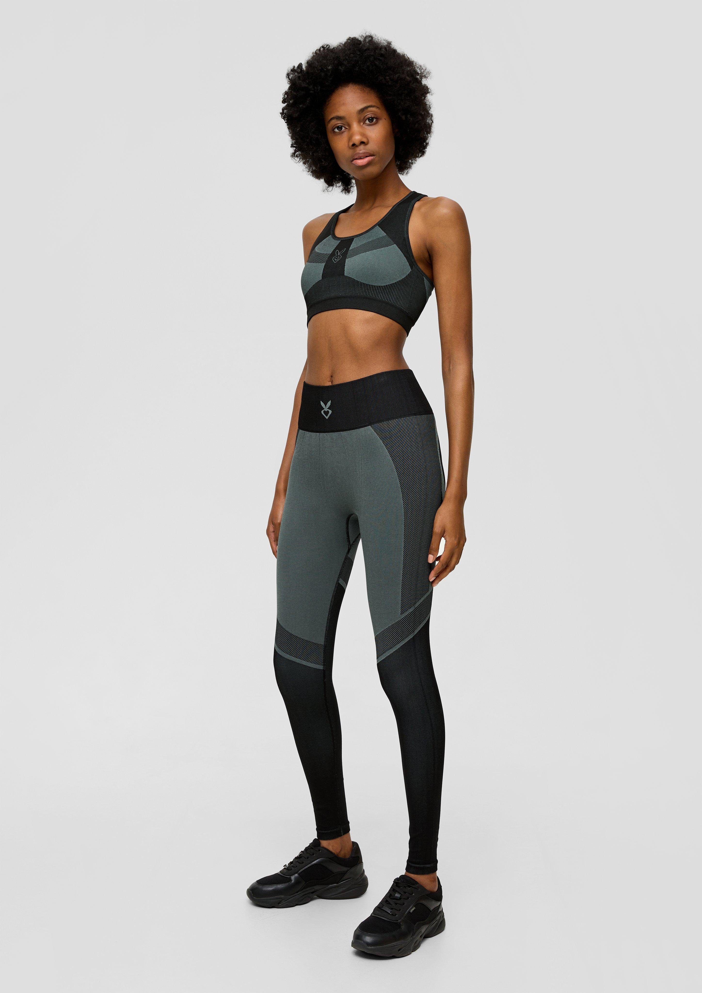 QS Leggings Slim: Sportleggings aus Interlockjersey Rippblende minze