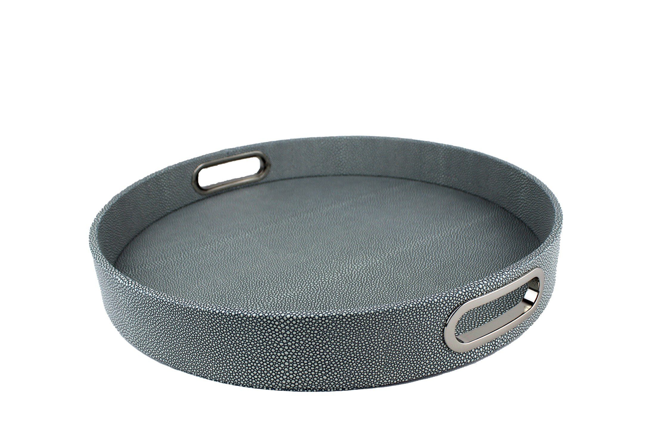 Signature Home Collection Tablett Tablett rund Kunstleder Rochenhaut mit Griffen, Kunstleder, Edelstahl, (1 Stück, 1x Tablett rund Kunstleder), pflegeleichte, abwischbare Oberfläche