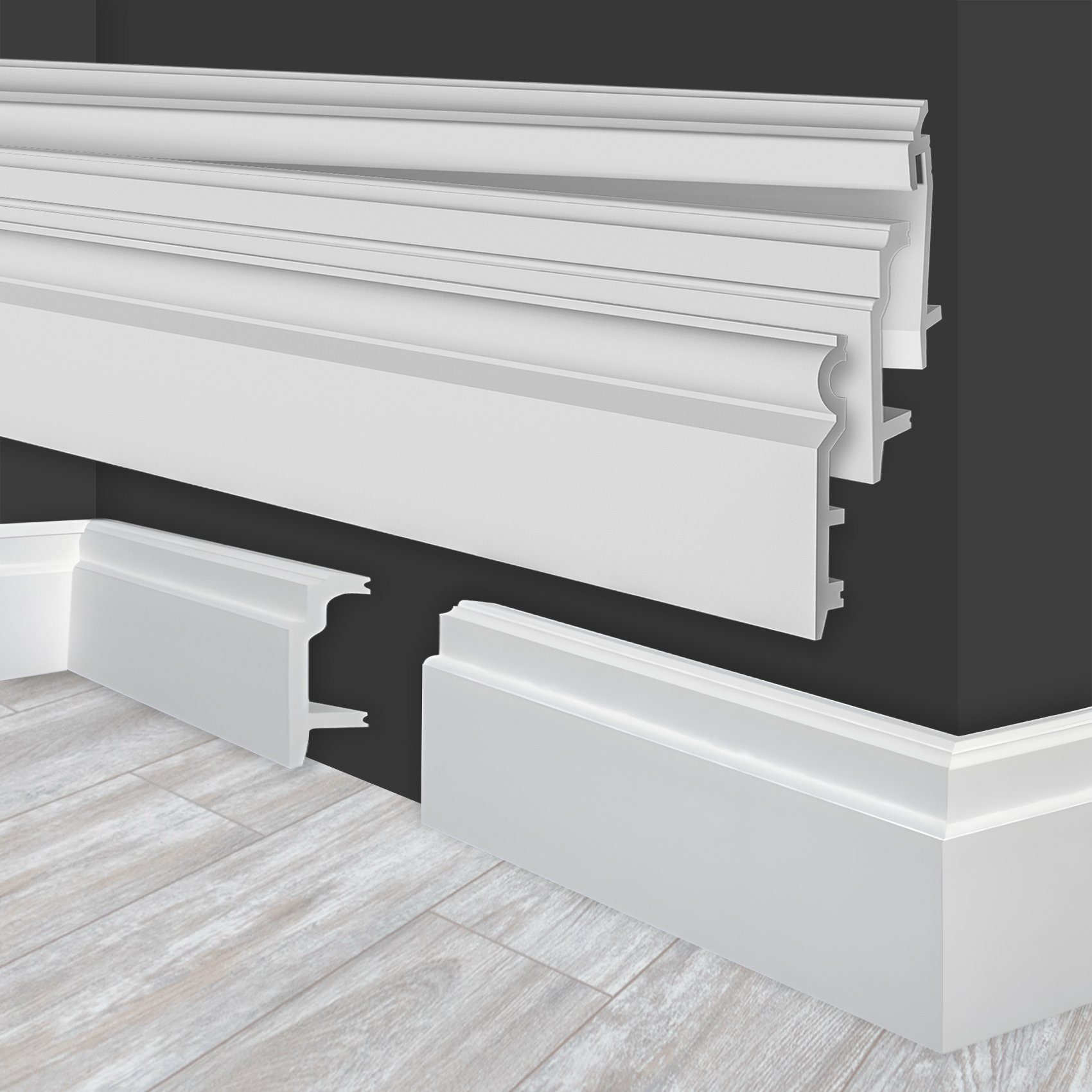 marbet design Sockelleiste, weiß HDPS Kunststoff - 2 Meter Fußleisten Profil Fußbodenleisten Abschlussleisten Boden Leisten Kabelkanal (HF-1 108x24 mm, Musterstück)