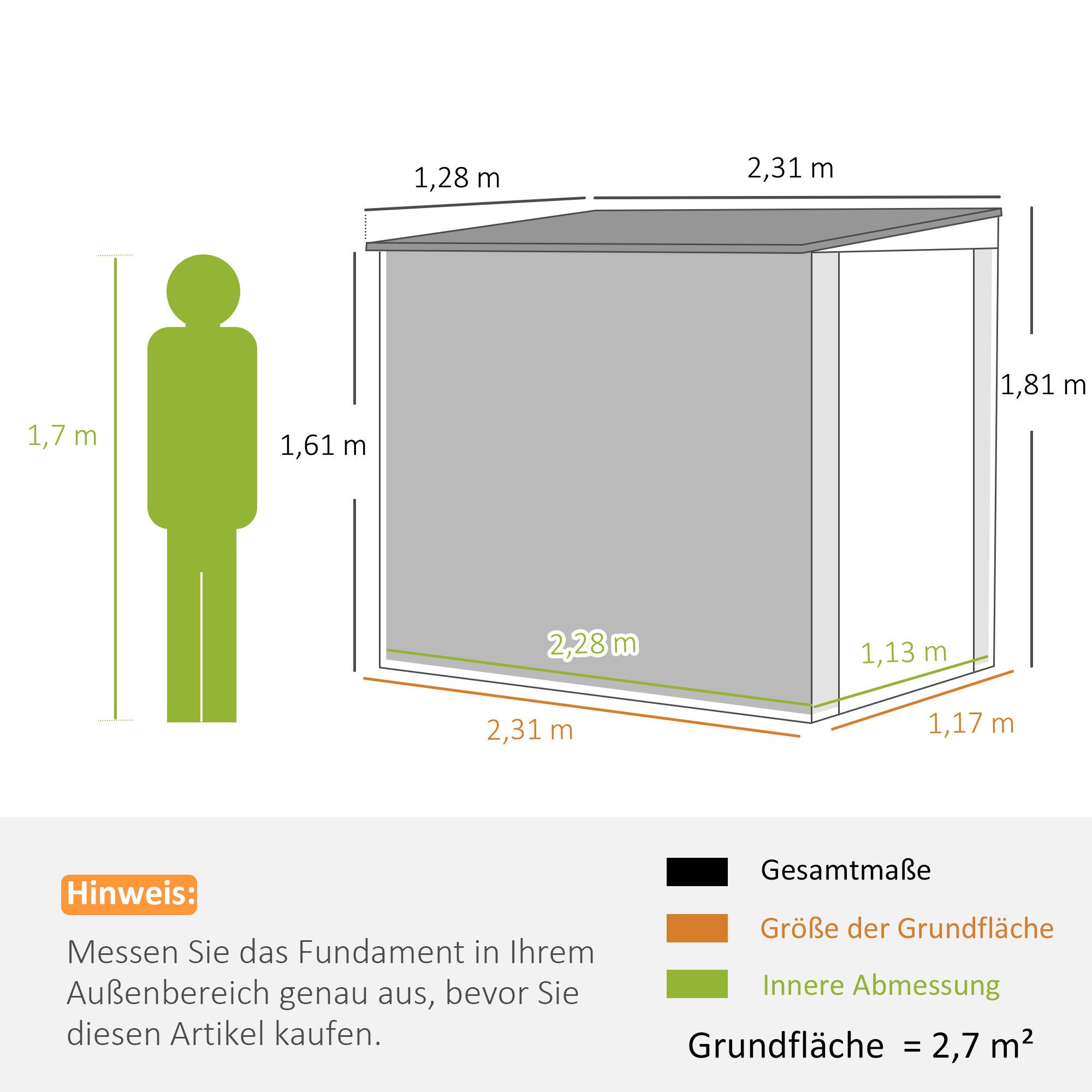 Outsunny Gerätehaus 2,7m², mit Pultdach, Fenster, abschließbarer Tür, BxT: 128x231 cm, (wetterfest Gartenschuppen, 1 St., Metall Geräteschuppen), Outdoor Garten Schuppen für Hinterhof, Außenbereich, Dunkelgrau