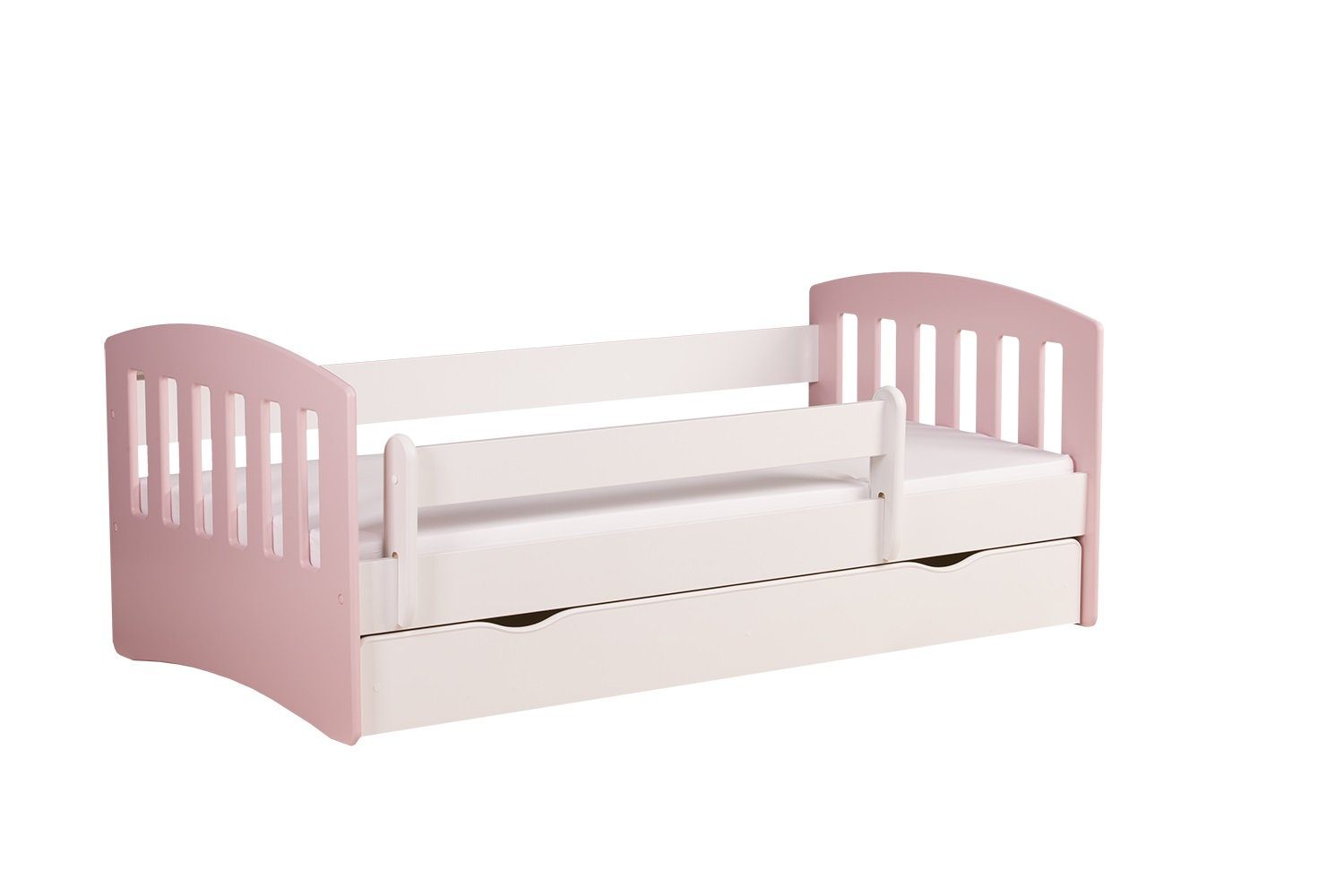 Stylefy Jugendbett Amira (Kinderbett, Bett), 140/160/180 x 80 cm, mit Schublade, aus Holzwerkstoff, variabel stellbar, für Kinder Hellrosa - Weiß