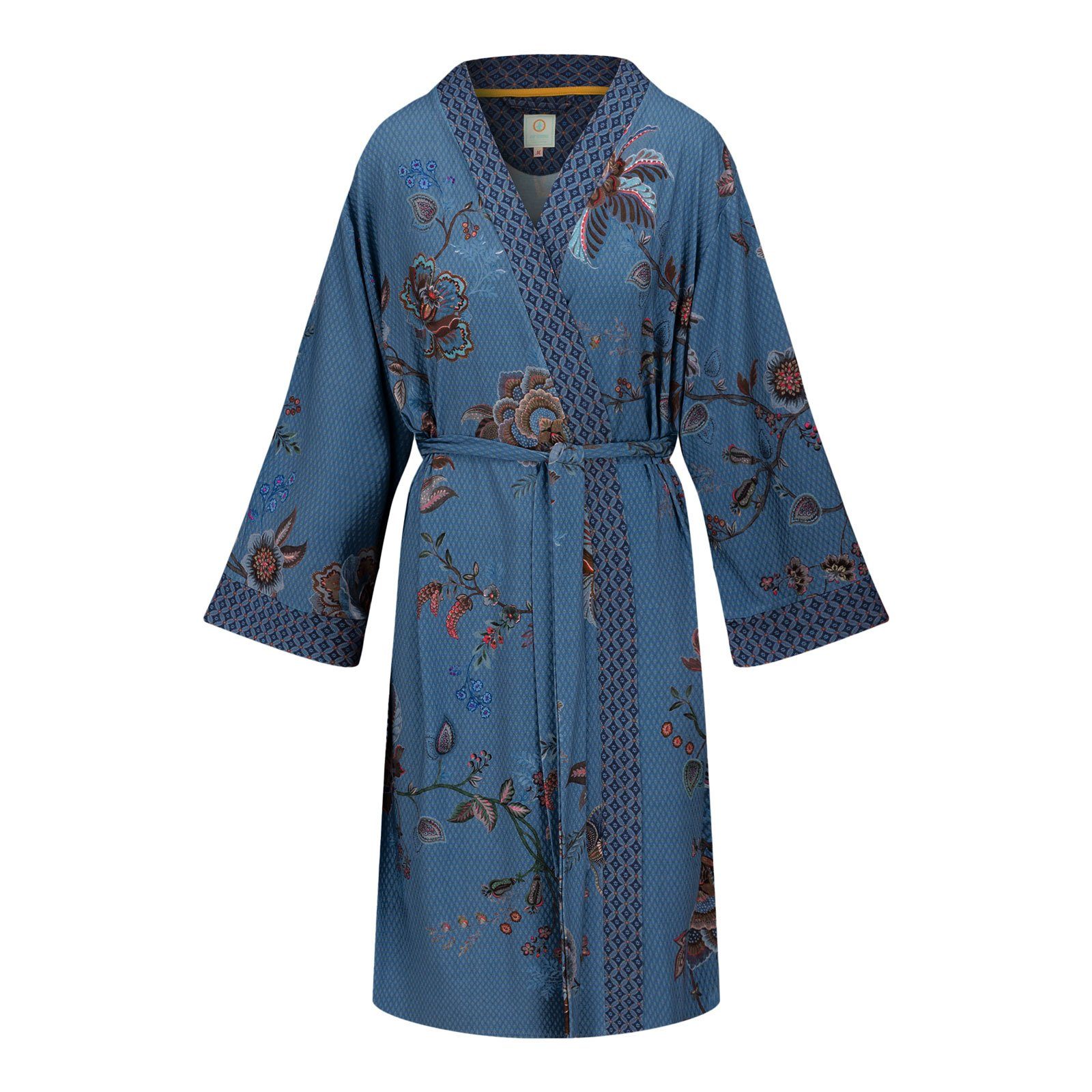PiP Studio Kimono Naomi Cece Fiore, wadenlang, Viskose, mit breitem Gürtel zum binden, Bindeverschluss, aus geschmeidigem Viskosemix cece fiore blue