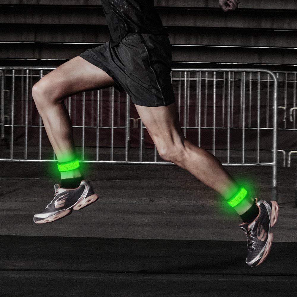 x Leuchtband LED Sicherheitslicht Outdoor Blinklicht LED Reflektorband grün ELANOX Batterie Sport Armband mit 2