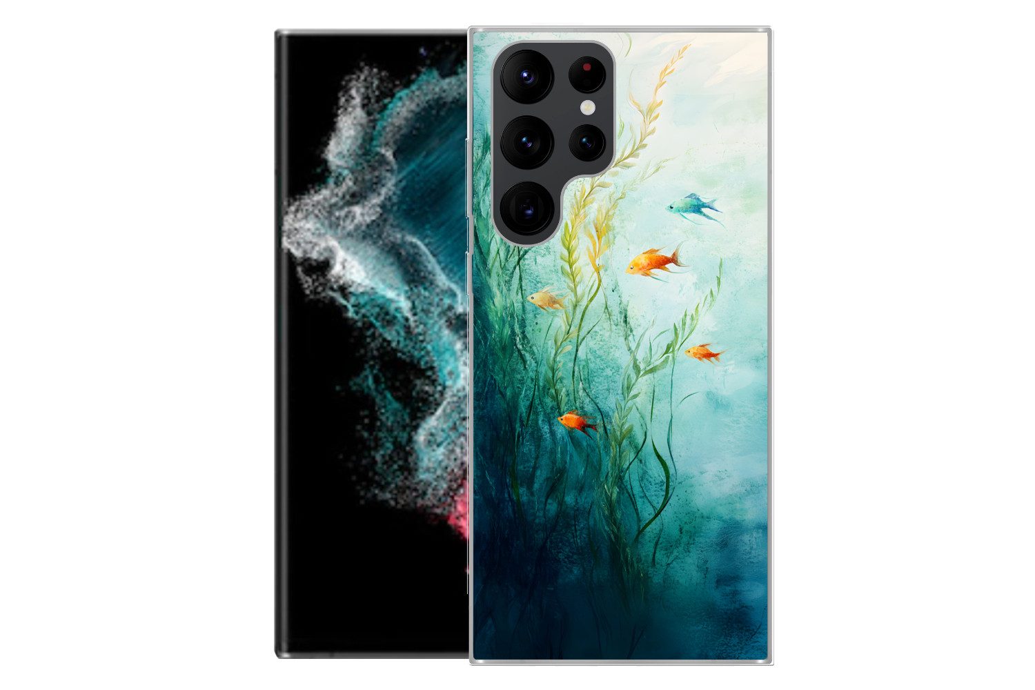 MuchoWow Handyhülle für Samsung Galaxy S22 Ultra Wasserpflanzen - Fische - Farbenfroh - Wa, Phone Case, Silikon, Schutzhülle Dünn