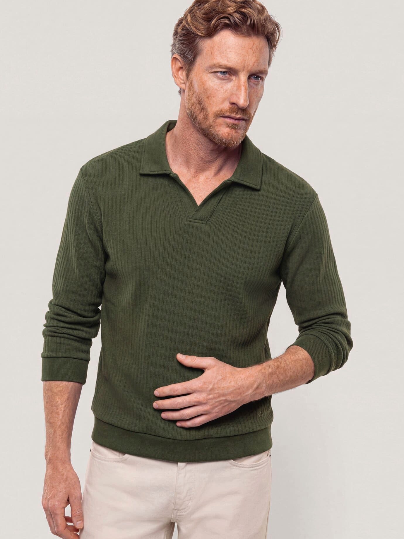 Walbusch Sweatshirt Herren Sweatshirt mit Kragen Langarm, modern, pflegeleicht