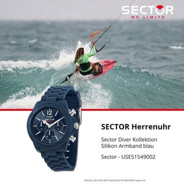 Sector Multifunktionsuhr Sector Herren Armbanduhr Multifunktion, (Multifunktionsuhr), Herren Armbanduhr rund, groß (ca. 45mm), Silikonarmband blau, Fashion