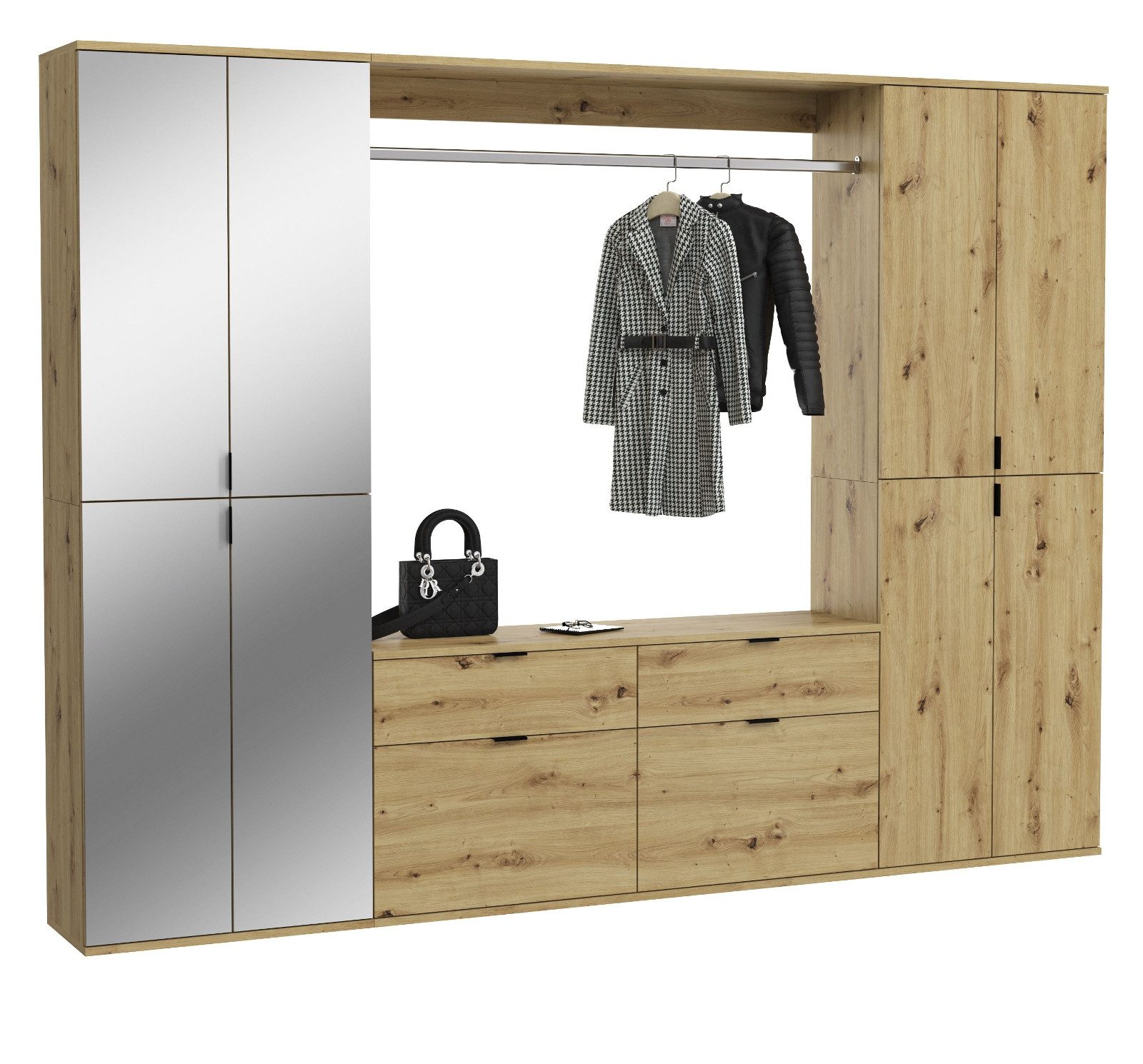 Inn.Furn Garderoben-Set Line-Up, (in Eiche Artisan, Breite 243 cm), variable Inneneinteilung