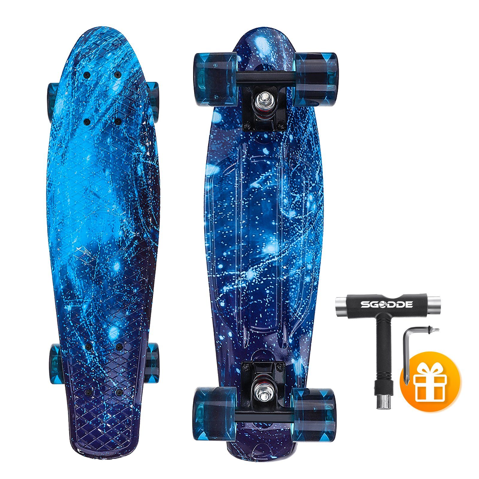 SGODDE Skateboard, buntem Skateboard Mit ABEC-7 Kugellager Und Leuchtrad