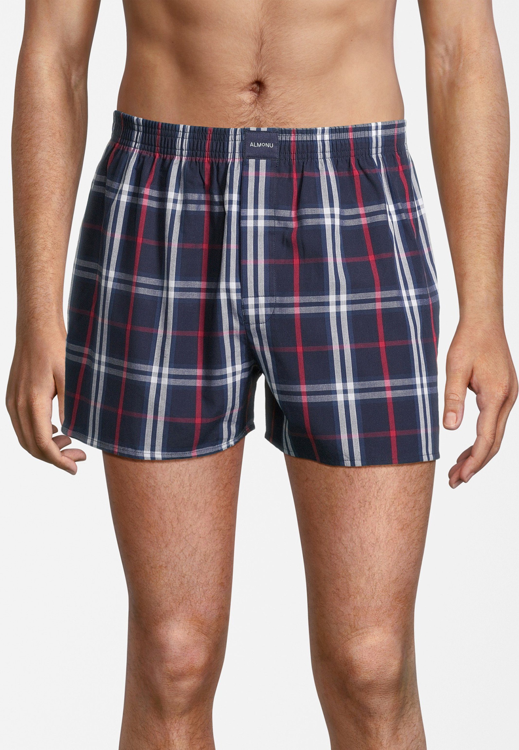 3-St) Blau - Almonu Web / Baumwolle 3er Mit Atmungsaktiv Rot - Eingriff Boxershorts Pack (Spar-Set, - Boxershorts karriert