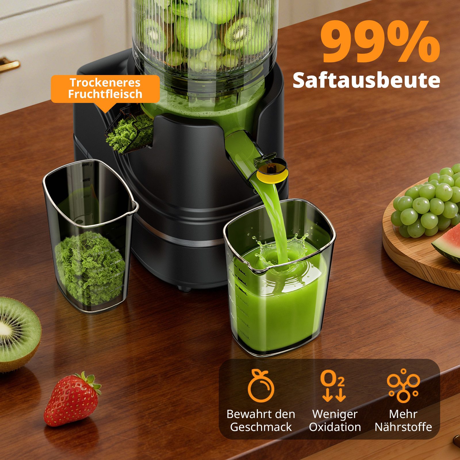 Airmsen Slow Juicer mit 147MM Extra Großem Einfüllschacht, Entsafter Gemüse und Obst, 300 W, Leicht zu Reinigen, Hohe Saftausbeute – Bild 5 von 5