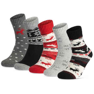 sockenkauf24 Thermosocken 5 Paar Damen THERMO Socken mit Wolle Innenfrottee Wintersocken (Sortierung2., 39-42) warme Haussocken - 37800 WP