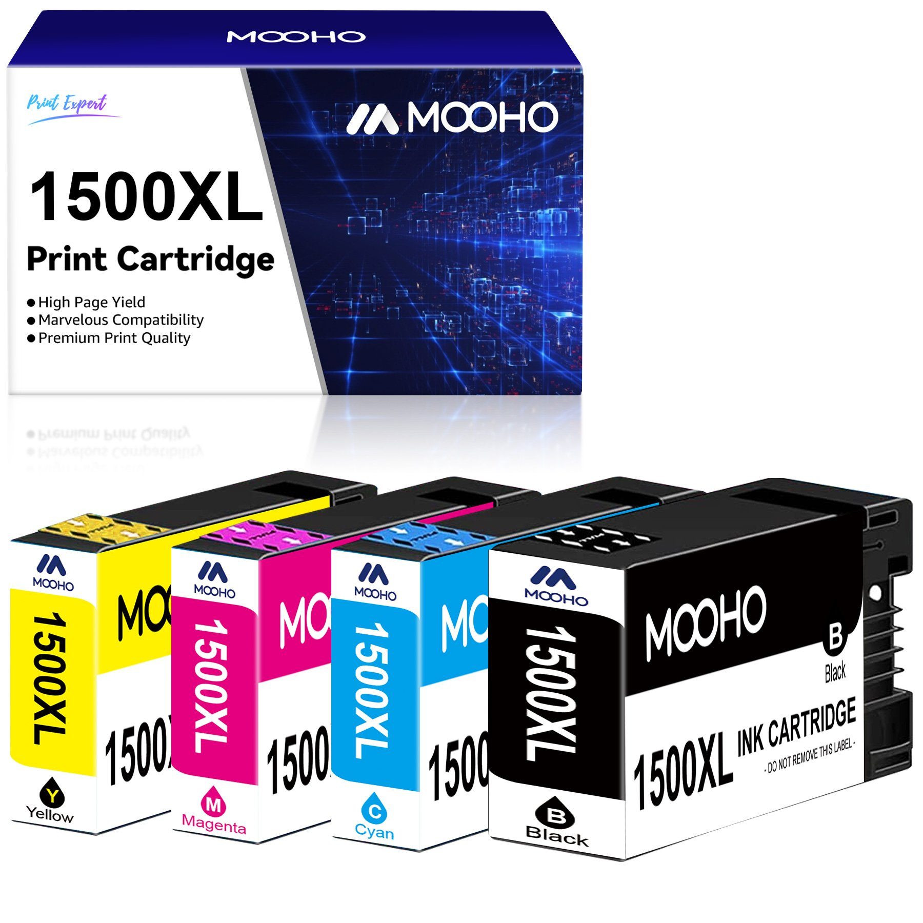 MOOHO 4PK 1500XL für CANON PGI-1500 XL Tintenpatrone (Maxify MB2000 MB2050 MB2100 MB2150 MB2155, MB2300 MB2350 MB2700 MB2750 MB2755)