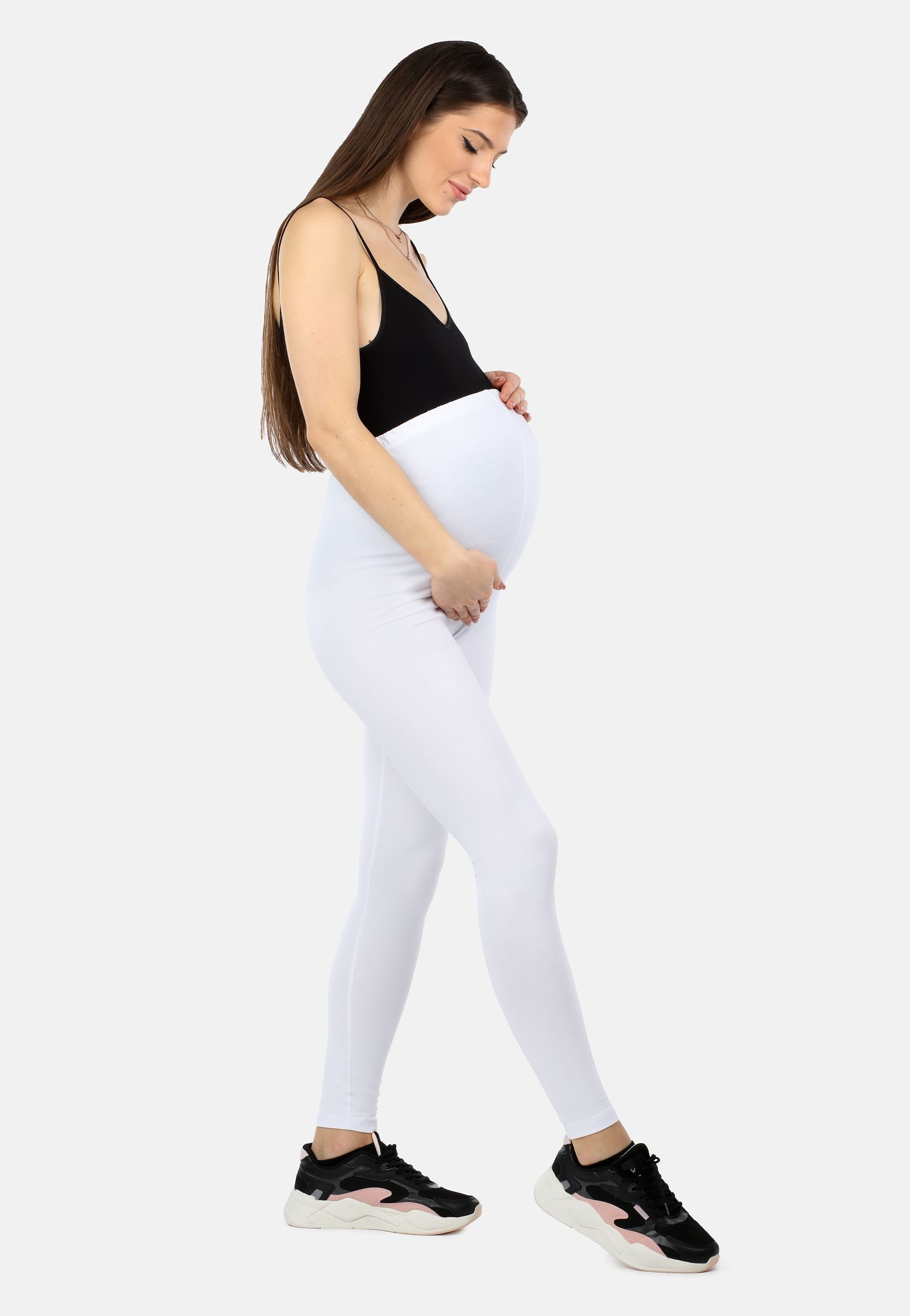 Be Mammy Umstandsleggings Damen Bio-Baumwolle Lange elastischer BE20-283 aus Weiß (1-tlg) Umstandsleggings Bund