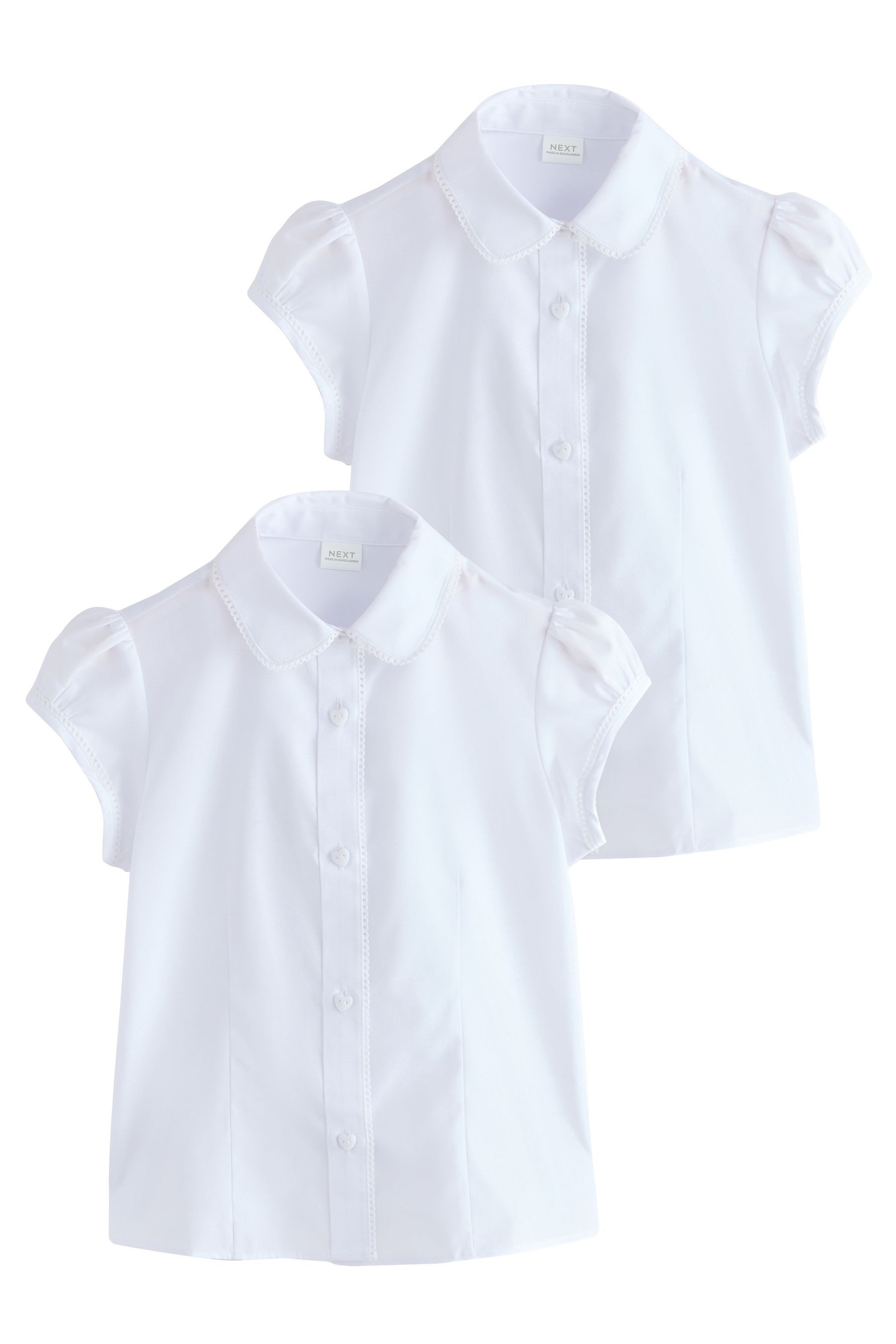 Next Shirtbluse 2er-Pack Kurzarmblusen mit Spitzenrand am Kragen (2-tlg)
