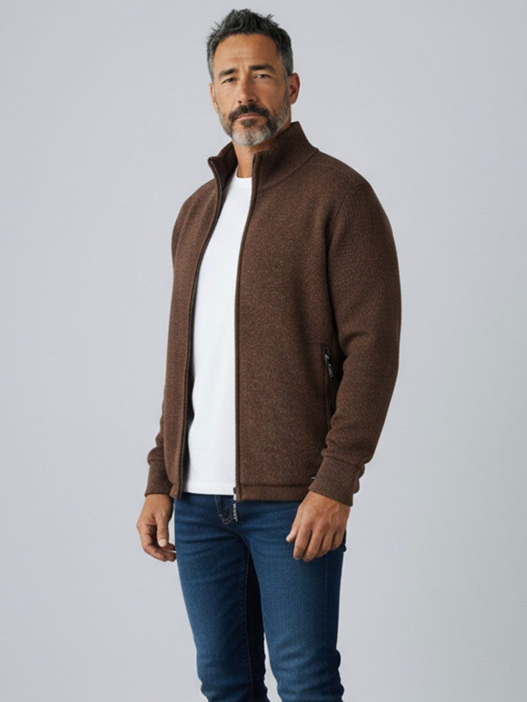 River Creek Strickjacke 62486 Herren Strickjacke mit Stehkragen & Teddyfutter - Jacke Melange-Optik