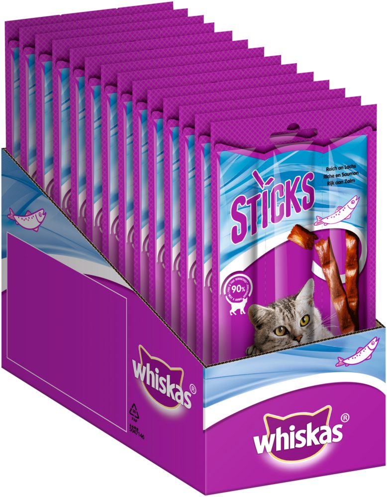 Whiskas WHISKAS® Sticks Packung Reich an Lachs 14 x 6 x 6g, Snack für: Katze von Whiskas