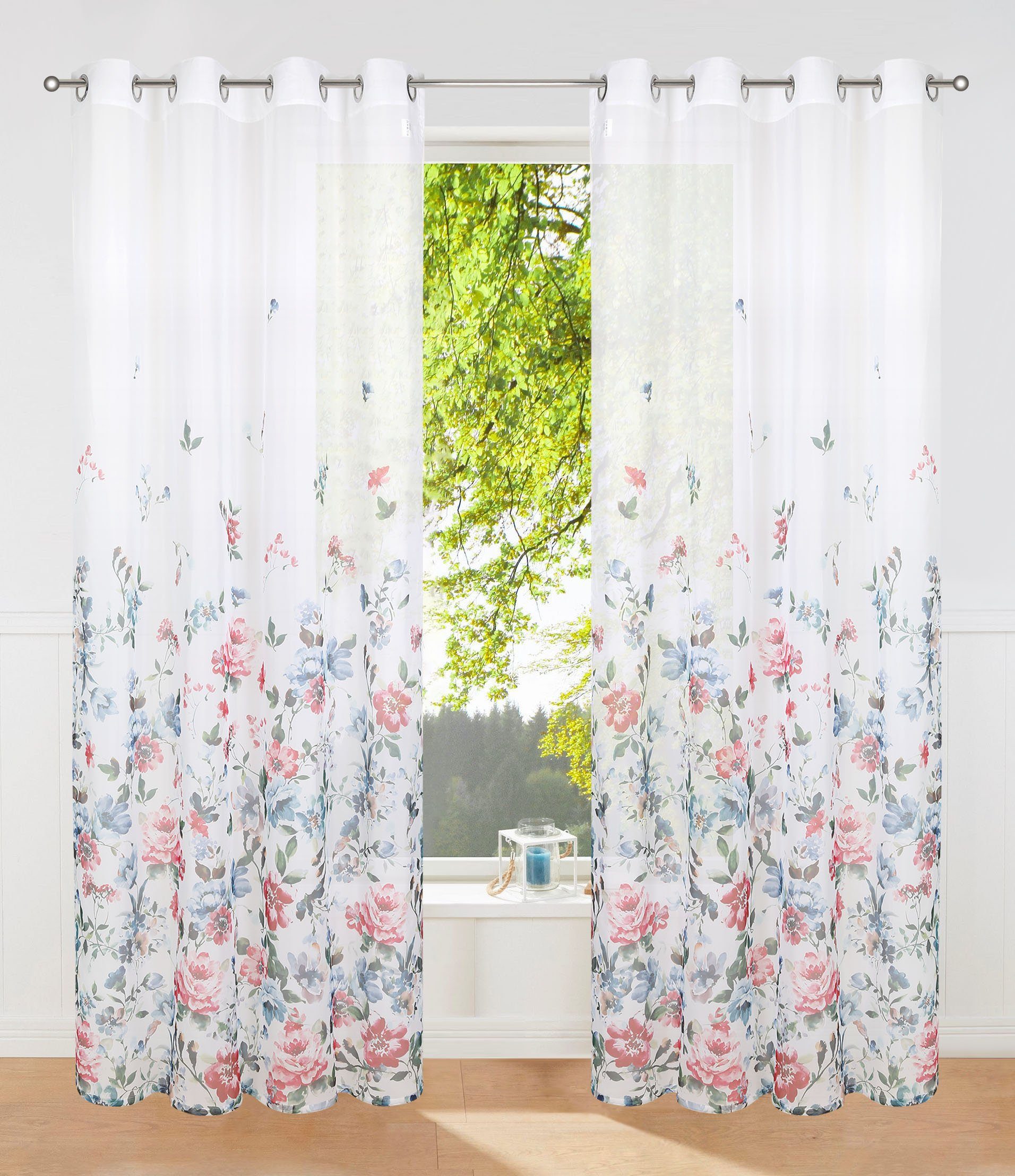 Gardine Millie, my home, St), Voile Blumendruck, bedruckt, Größen Polyester, verschiedene transparent, mit Ösen (1 transparent