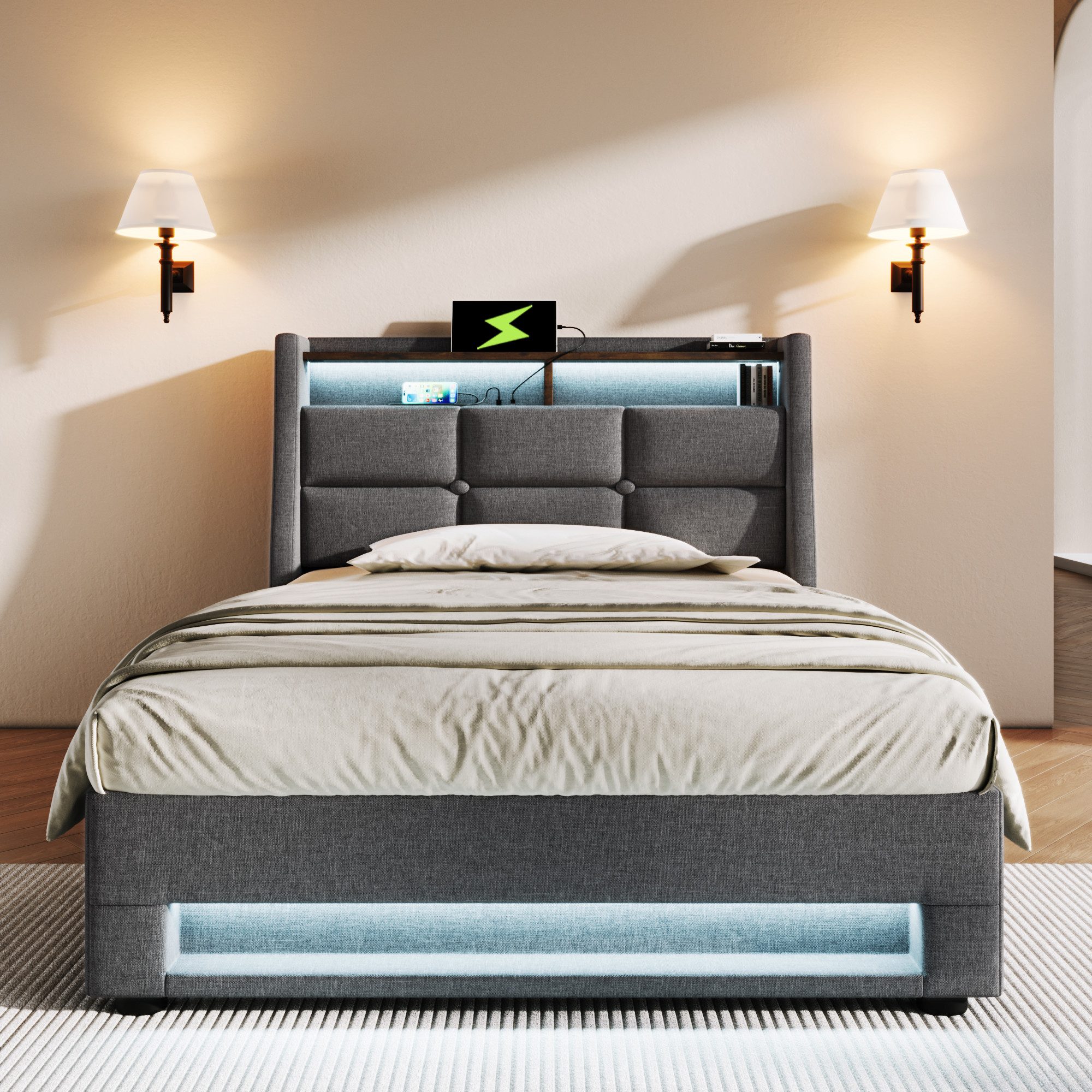 STILVORA Polsterbett Stauraumbett 90x200cm mit USB günstig online kaufen