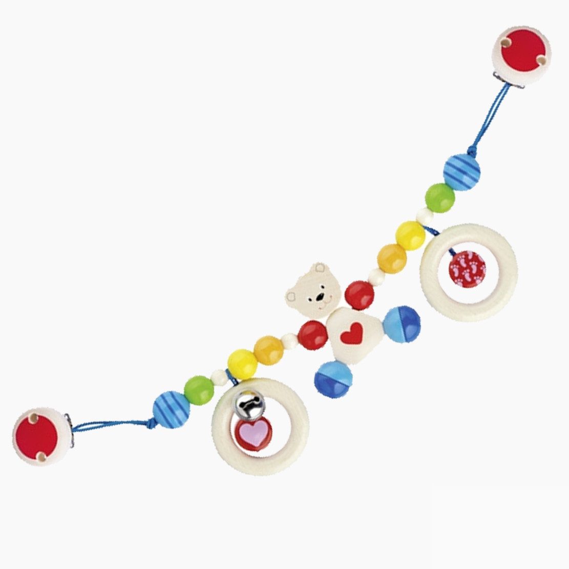 goki Kinderwagenkette Kinderwagenkette Herzbär mit Clips (packung, 1-tlg., set), Wagenkette aus Holz für erste Ausfahrten