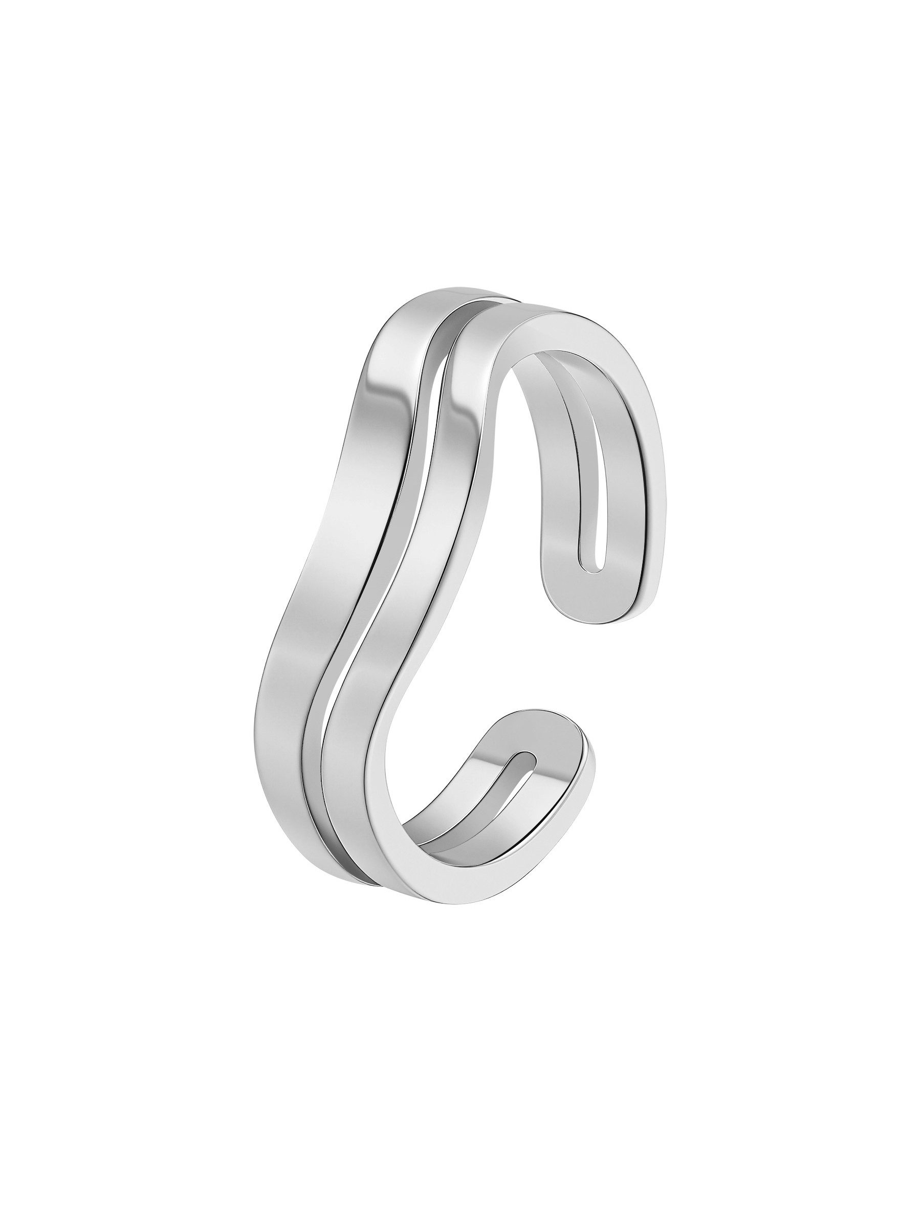 Hey Happiness Fingerring offener Edelstahlring im Wellen-Design, doppelreihiger Damenring 18k vergoldet