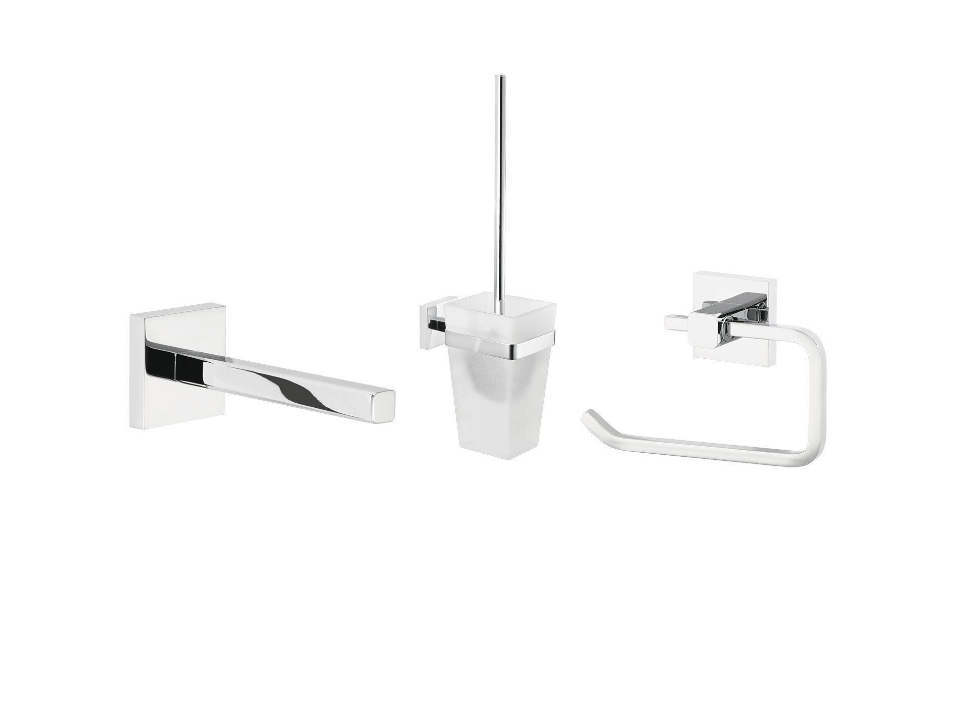 tesa Badaccessoire-Set DELUXXE Toilettenbürsten Set ohne Bohren, Spar-Set, 3 tlg., selbstklebend - chrom - silber glänzend