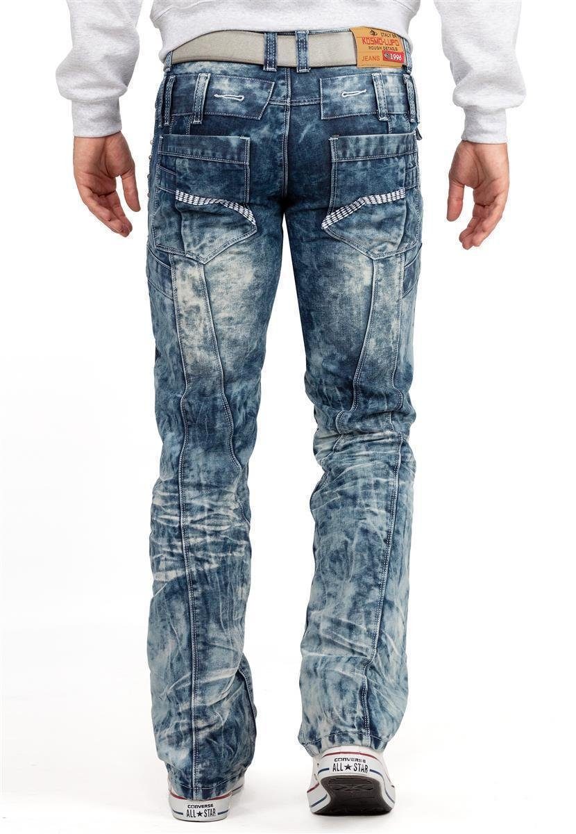 Kosmo Lupo Herren Nieten Auffällige 5-Pocket-Jeans und BA-KM8004 Hose Ziernähten blau mit