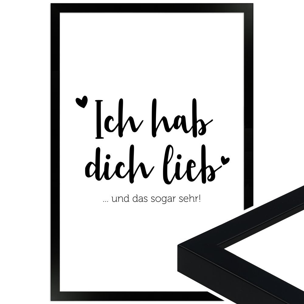 WANDStyle Bild mit Rahmen Ich hab dich lieb, Poster mit Spruch