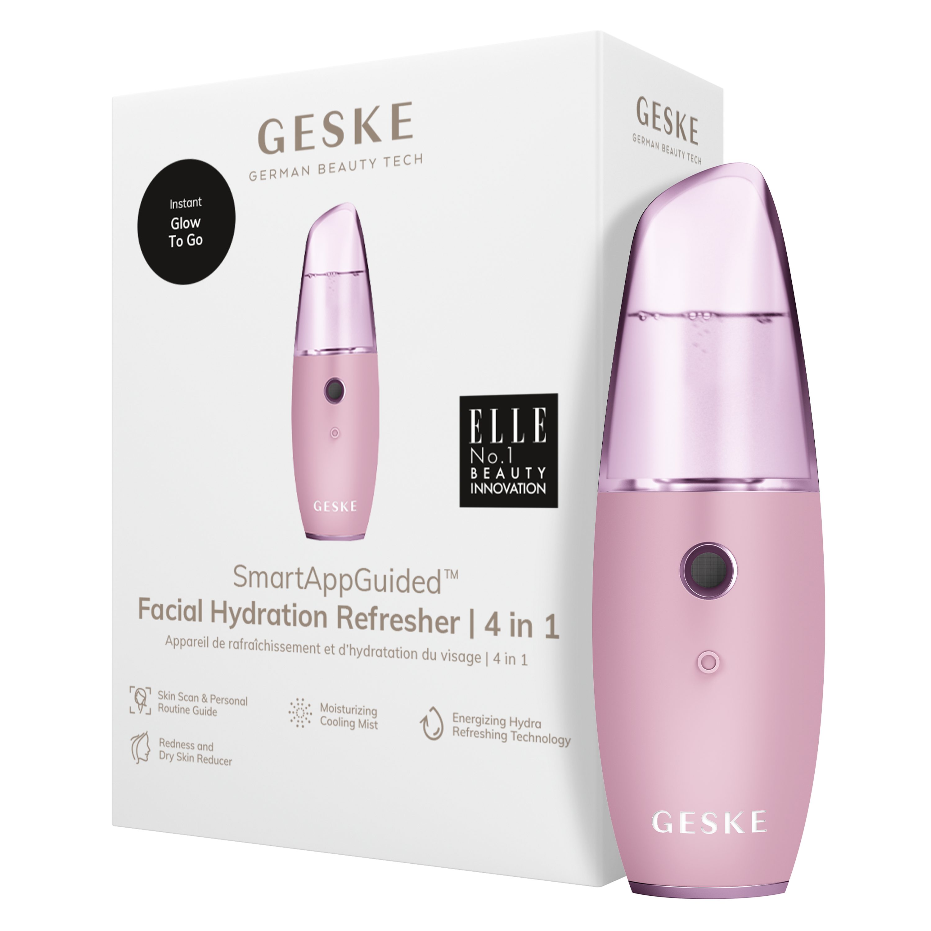 GESKE German Beauty Tech Enhancer SmartAppGuided™ Facial Hydration Refresher 4 in 1, Packung (Gerät & USB-Ladekabel), 2-tlg., Gerät inkl. kostenloser APP (SmartAppGuided Device), Mit der GESKE App erhältst Du deine personalisierte Hautpflegeroutine. Pink