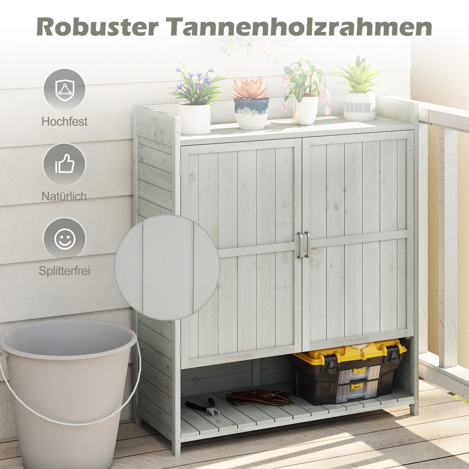 COSTWAY Pflanztisch (1-St), Gartenarbeitstisch, Gartenschrank mit Arbeitsplatte, Regale