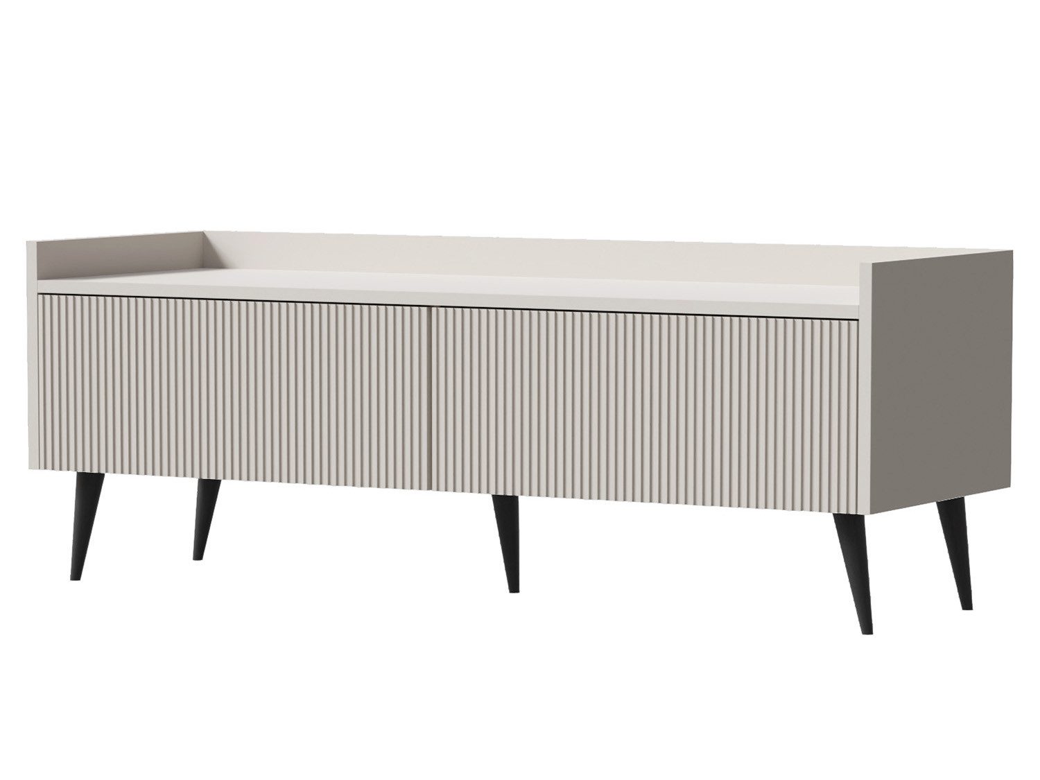 Beautysofa TV-Schrank AMFALI Lowboard mit 2 Klappen (geriffelte Fronten, schwarze Metallbeine, Push-to-open) Frühlings-Eiche, Nussbaum oder Cashmere