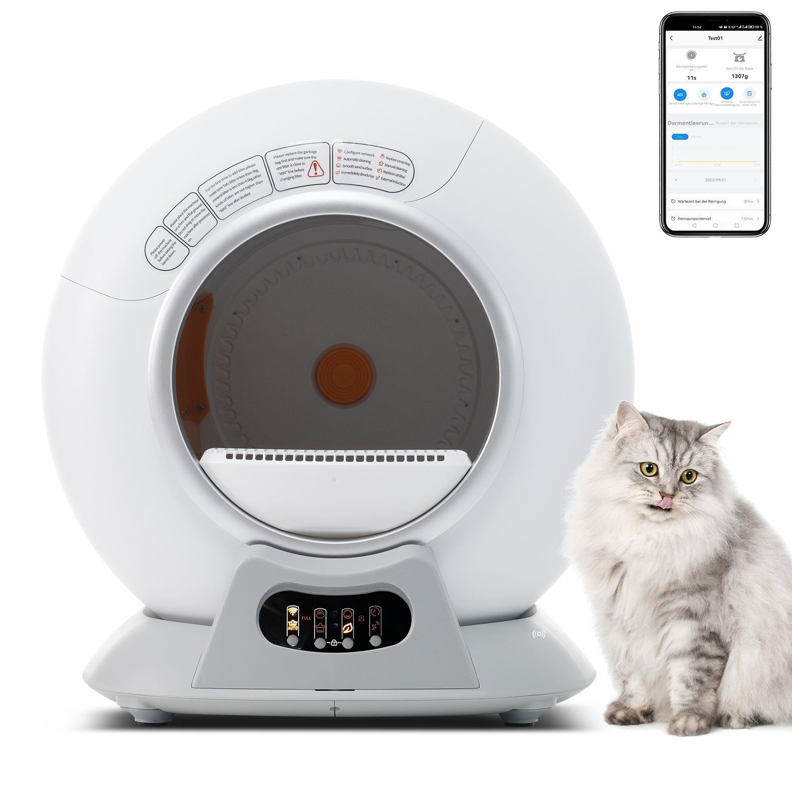 DOTMALL Katzentoilette Selbstreinigend,App-Steuerung, Extra Groß für Mehrere Katzen