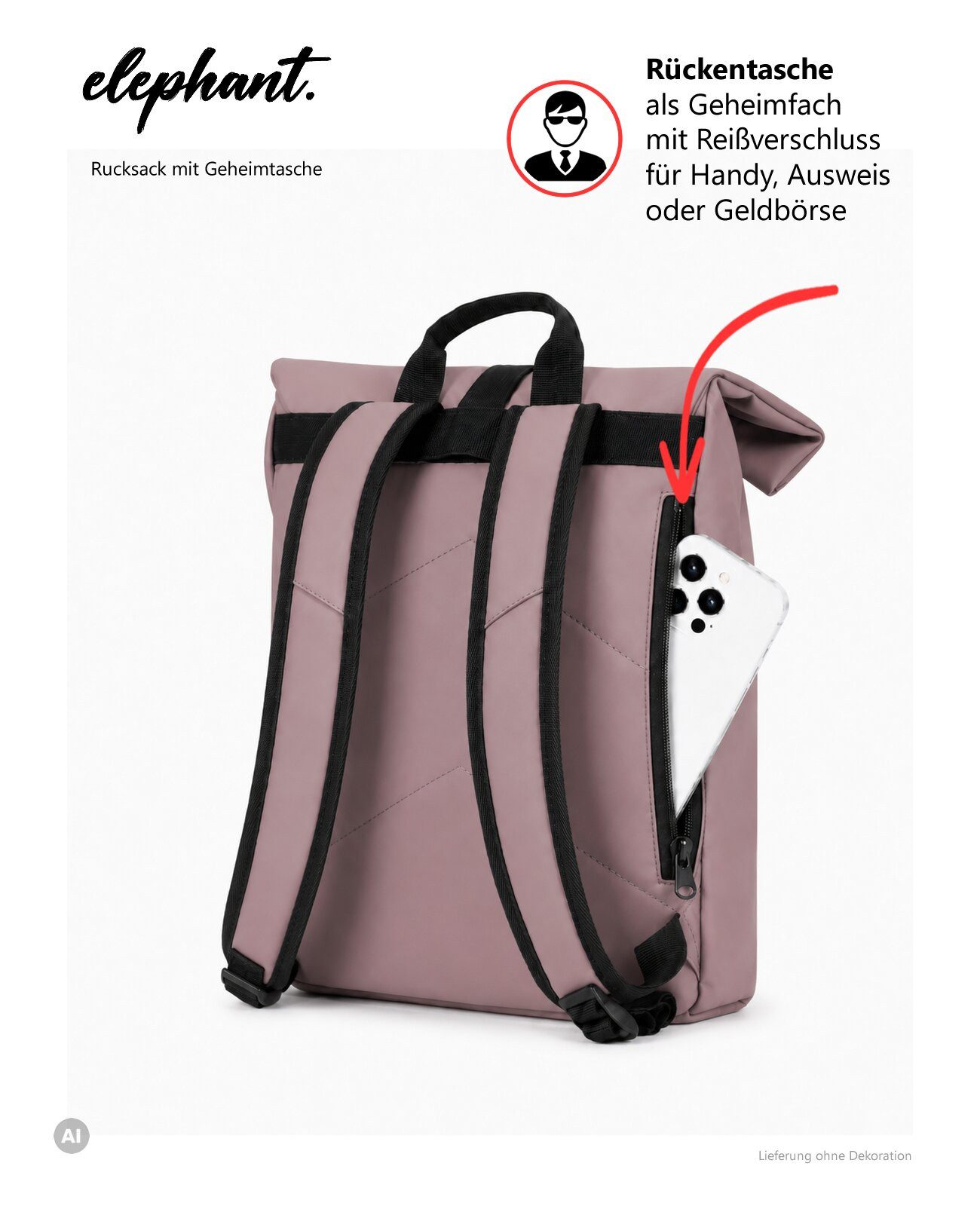ELEPHANT Cityrucksack Lykka 12813 Damenrucksack wasserabweisend aus Plane, Rucksack Damen Handtasche iPad Tasche Geheimfach + Schlüsselbörse – Bild 3 von 5