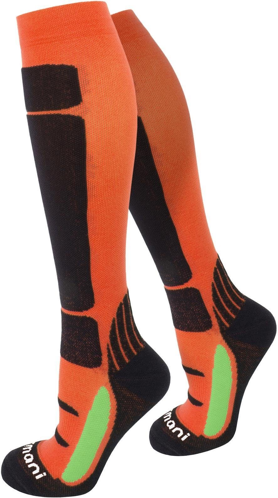 und Schwarz/Orange Durchblutung 1 Sport- (1-Paar, normani Kompressionsstrümpfe Reisekniestrümpfe Paar) für Fashion bessere