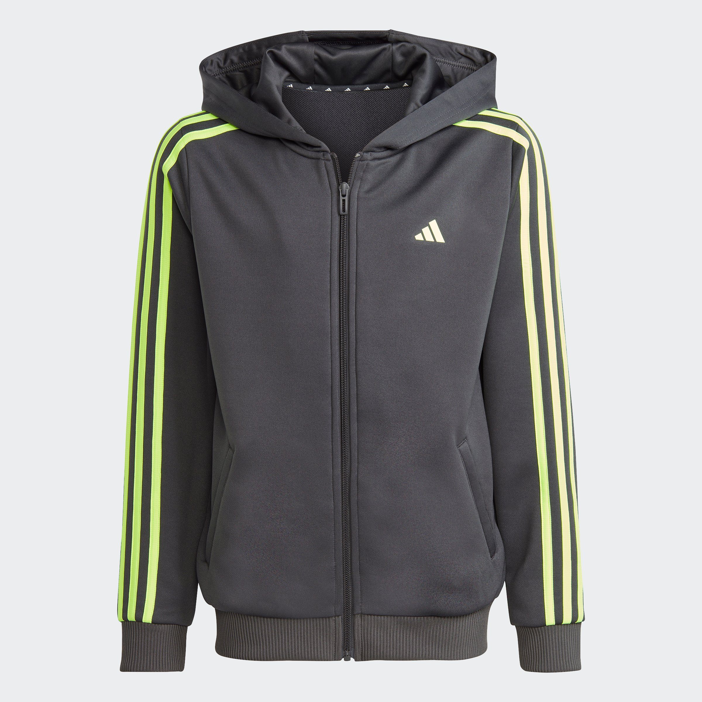 Voller Informationen! AEROREADY ESSENTIALS Sportswear 3STREIFEN REGULARFIT adidas Carbon TRAIN / Lucid Lemon Trainingsjacke KAPUZENJACKE