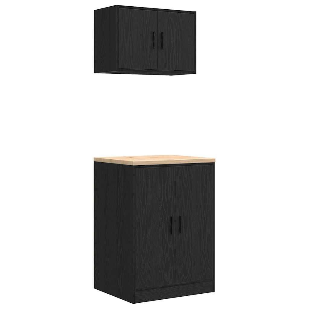 vidaXL Werkzeugschrank Garagenschränke 2 Stk. Schwarz Holzwerkstoff (1-St)