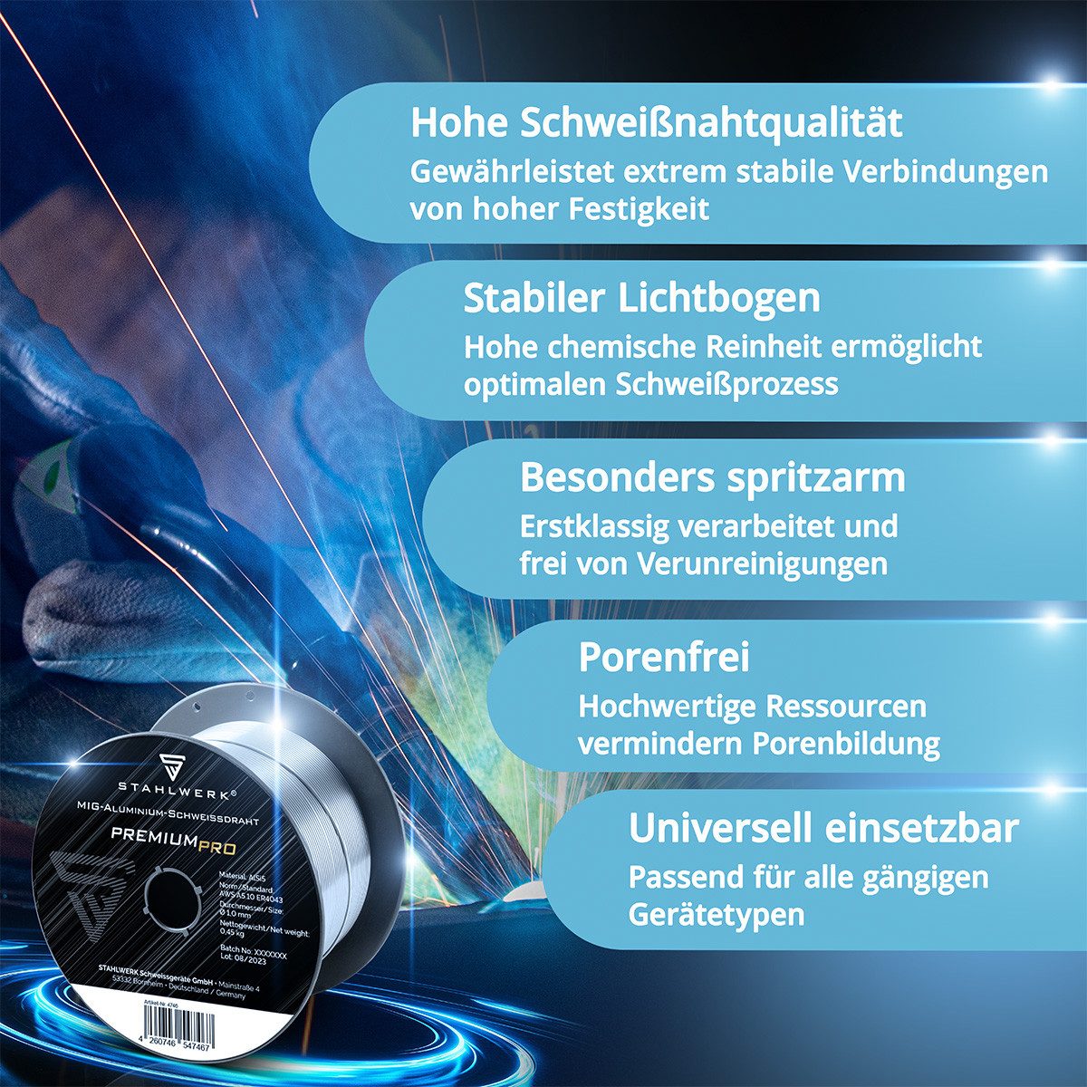 Thumbnail - STAHLWERK Schweißdraht 2 x MIG MAG Aluminium Schweißdraht ER4043 (AlSi5), (Packung), hohe chemische Reinheit