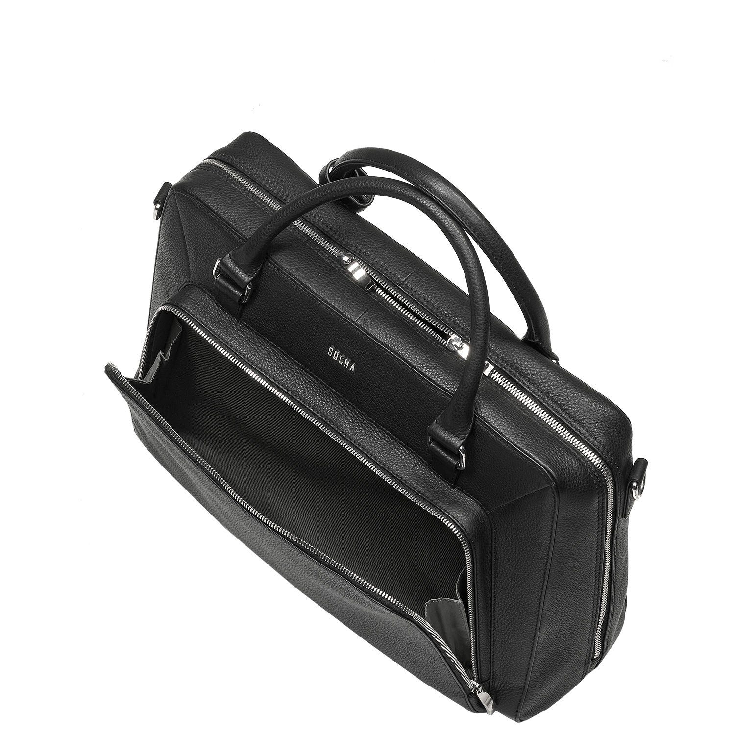 SOCHA Laptoptasche Leder - - - Leder herausnehmbares Vollausstattung Laptopfach black, Schultergurt Businesstasche/Laptoptasche/Aktentasche Zoll - Unisex 15 Diamond